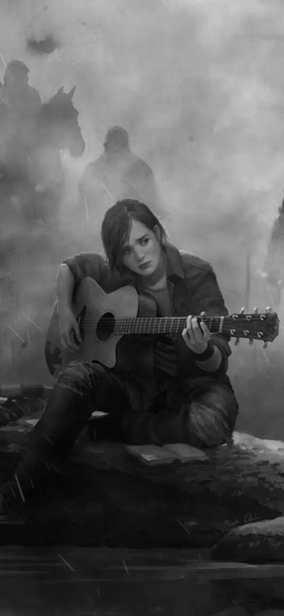 Ellie The Last Of Us Part 2 Guitar Monochrome iPhone XS, iPhone iPhone X HD 4k Wallpaper, Image, Background, Photo and Picture