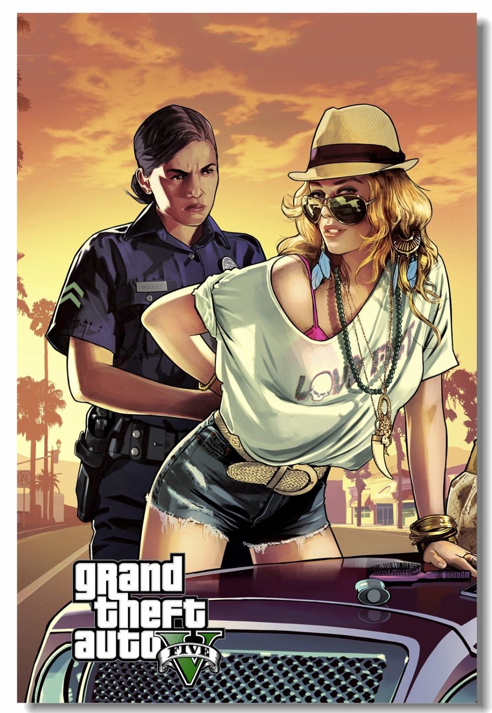 Custom Printing Wall Mural Grand Theft Auto V Poster GTA 5 San Andres Stickers Game Girl Wallpaper Office Wall Decor #. Wall Stickers