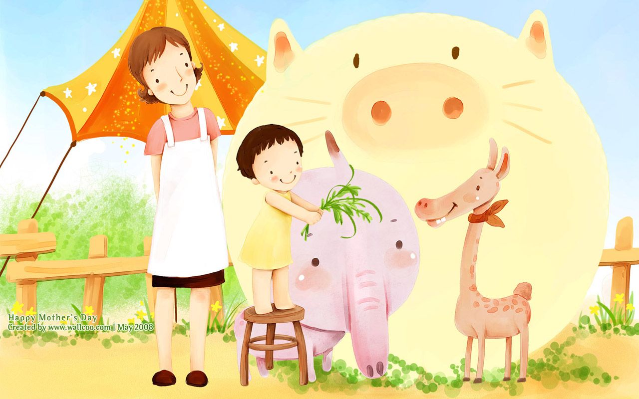 Cartoon Love Daughter Wallcoo Children Illustraion