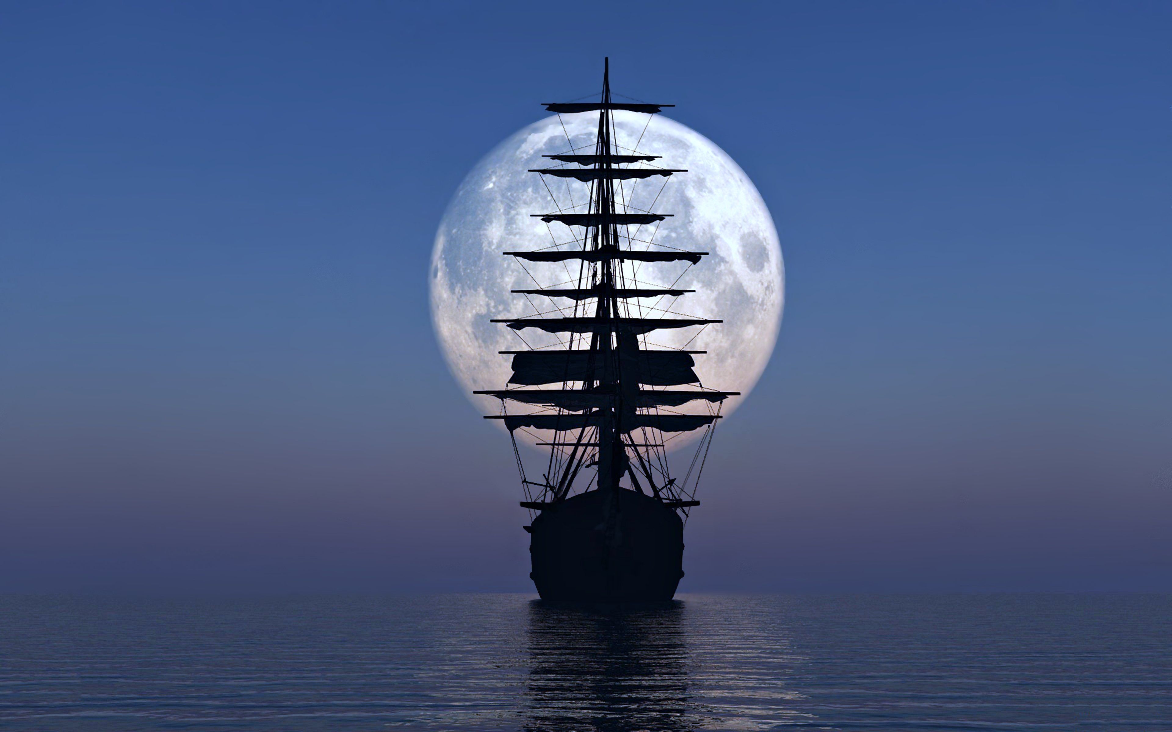 Ship boat yacht watercraft moon sky sea ocean wallpaper