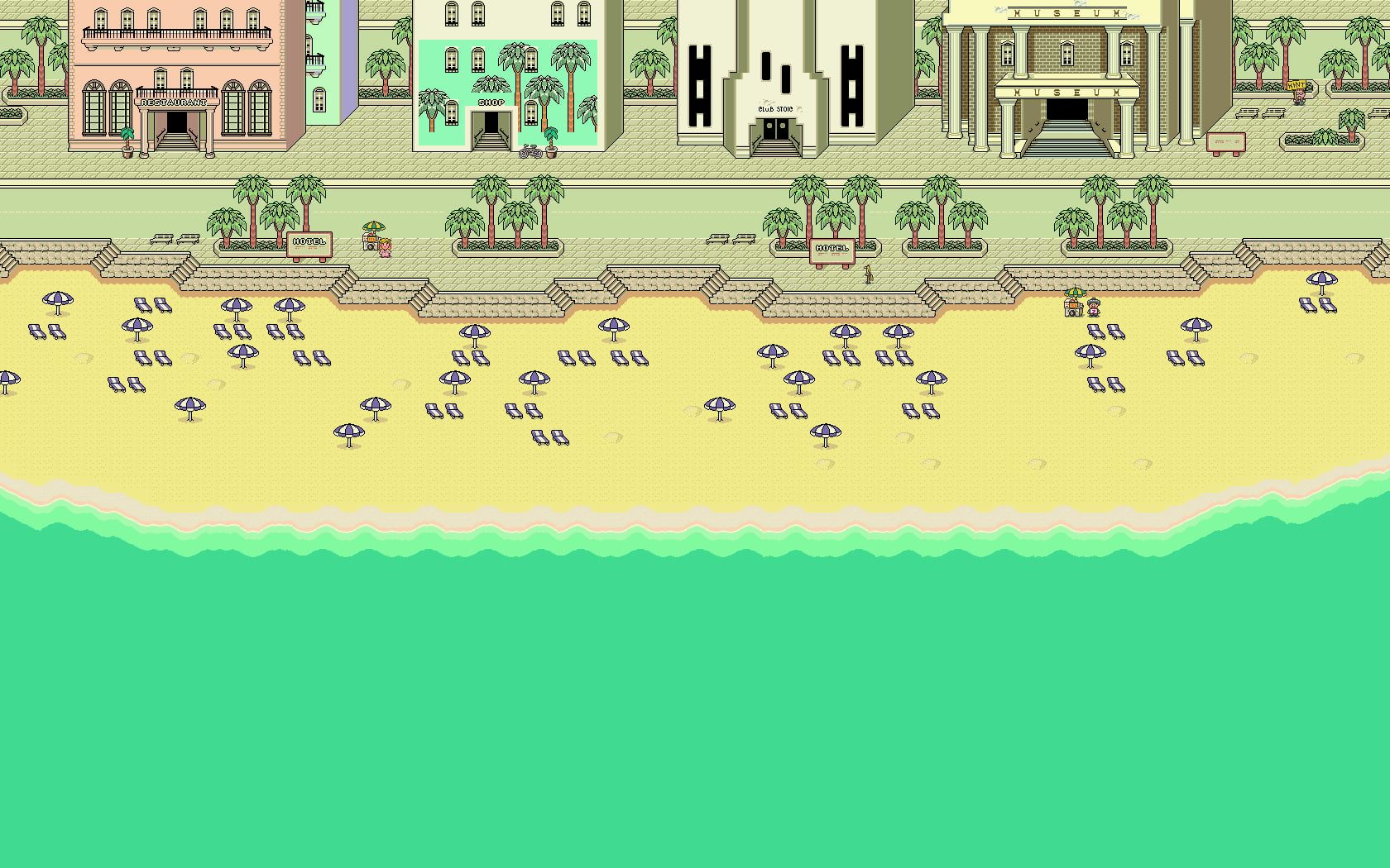 Painting of beach, pixels, beach, pixel art, Earthbound HD