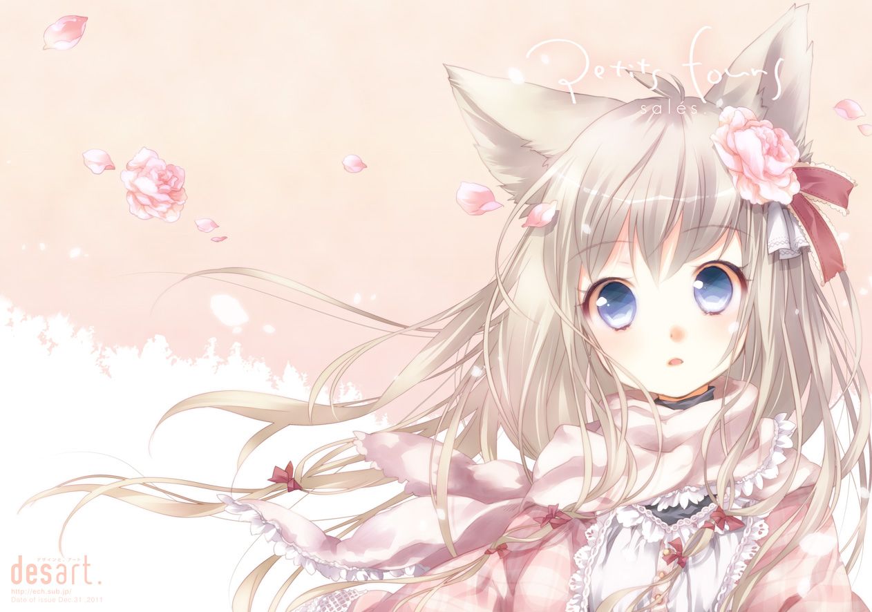 animal ears blue eyes ech flowers original petals scarf: Anime Wallpaper