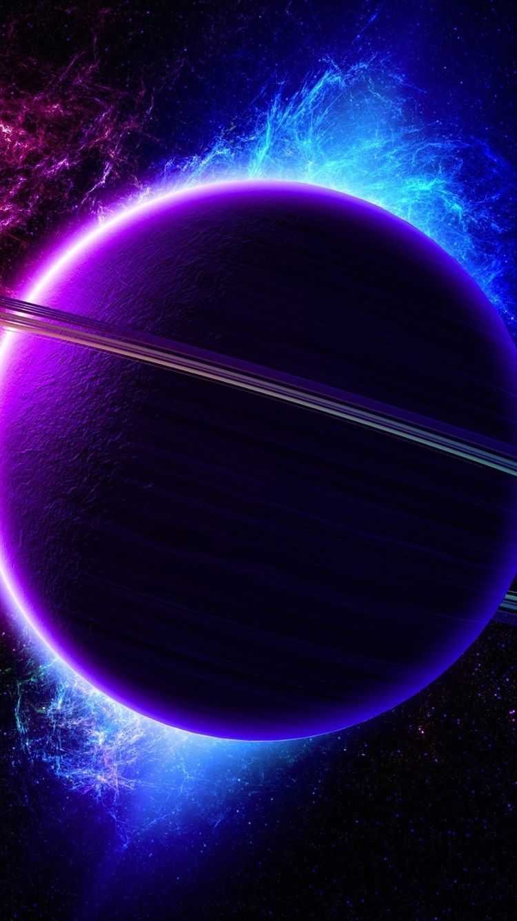 Universe, nebula, planet, ring, light, purple blue color 750x1334
