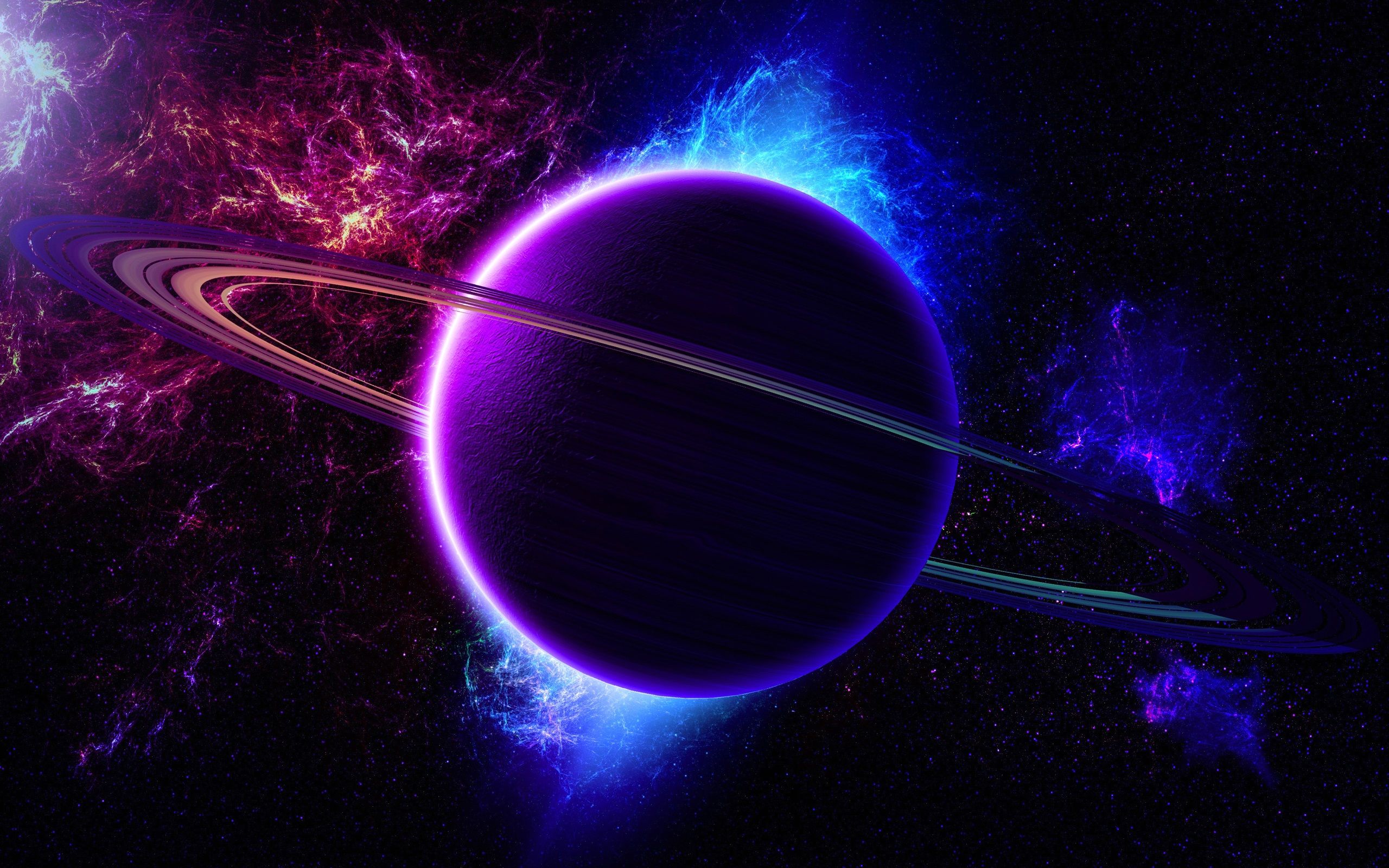 Universe Nebula Planet Ring Light Purple Blue Color 2560×1600
