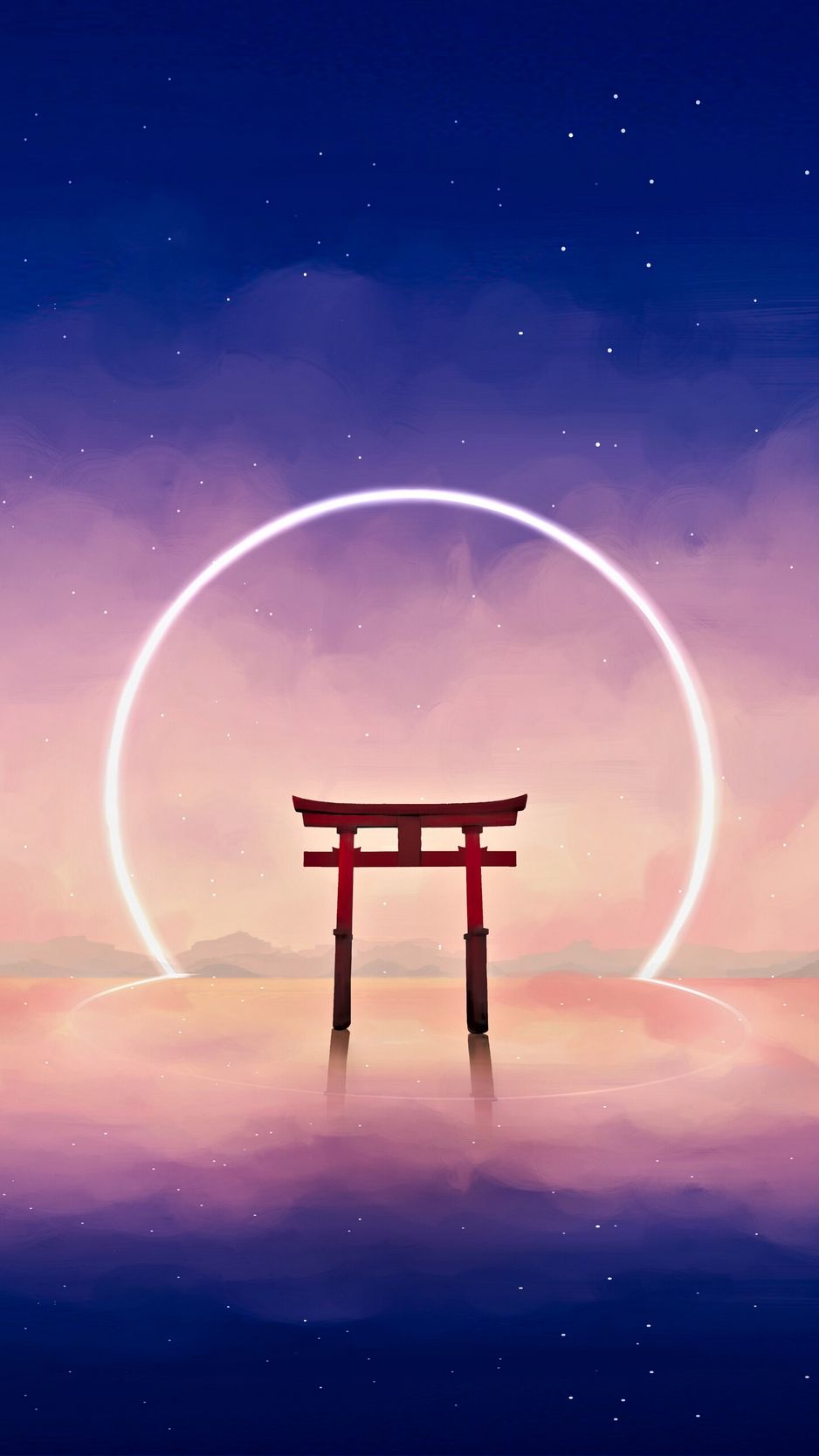 Download wallpaper 938x1668 arch, shinto, ring, light, art iphone