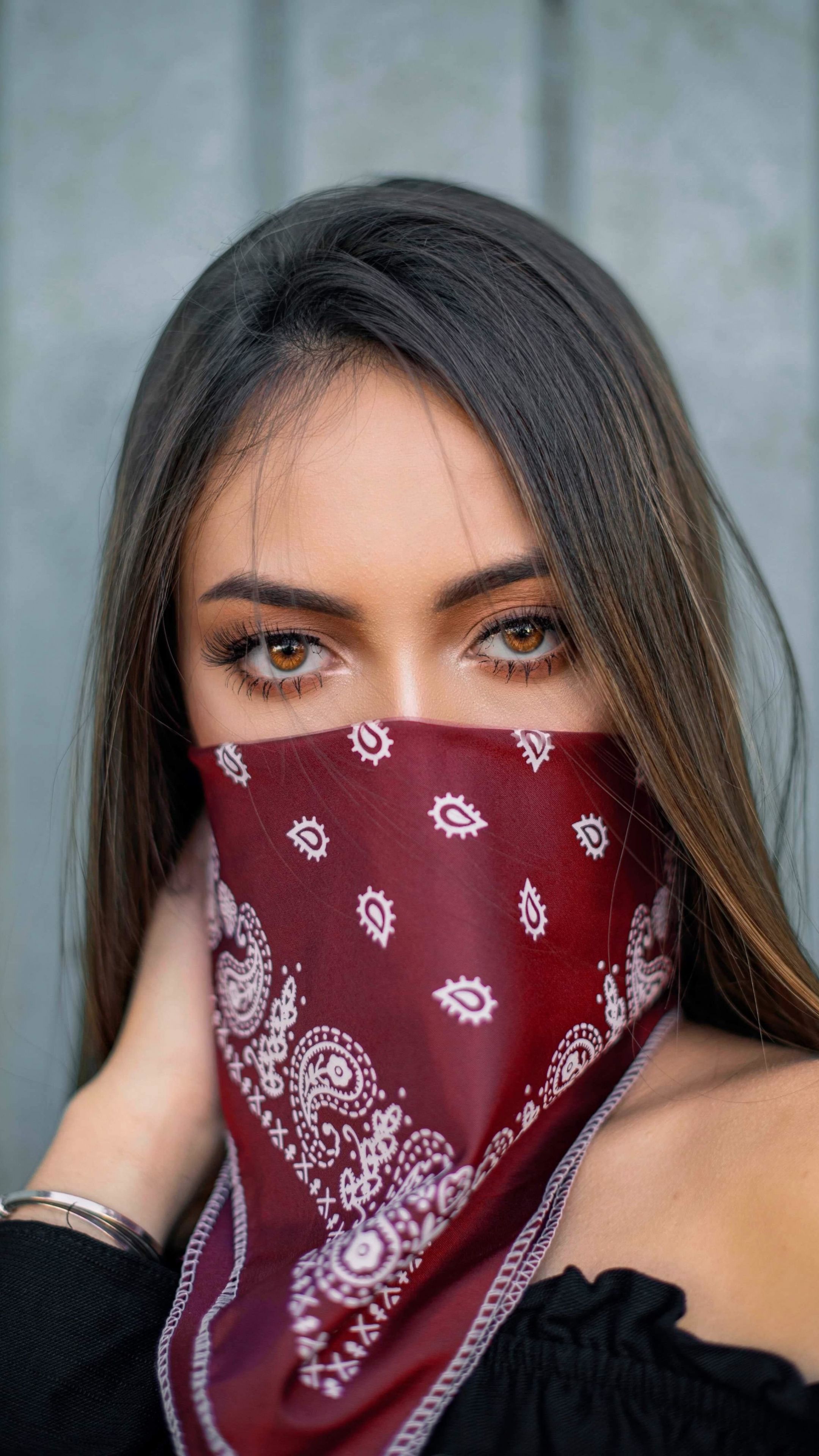 Woman, brown eyes, scarf on face wallpaper
