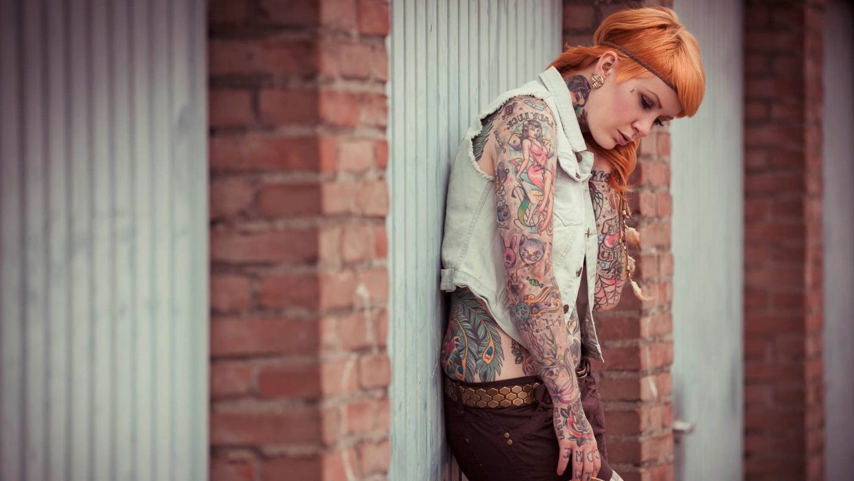 Tattoos women redheads models bandana wallpaperx1080