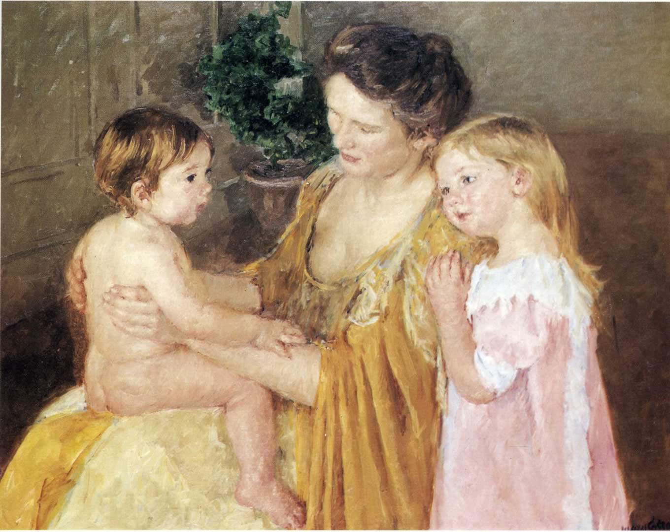 Mother And Two Children Cassatt Wallpaper Image