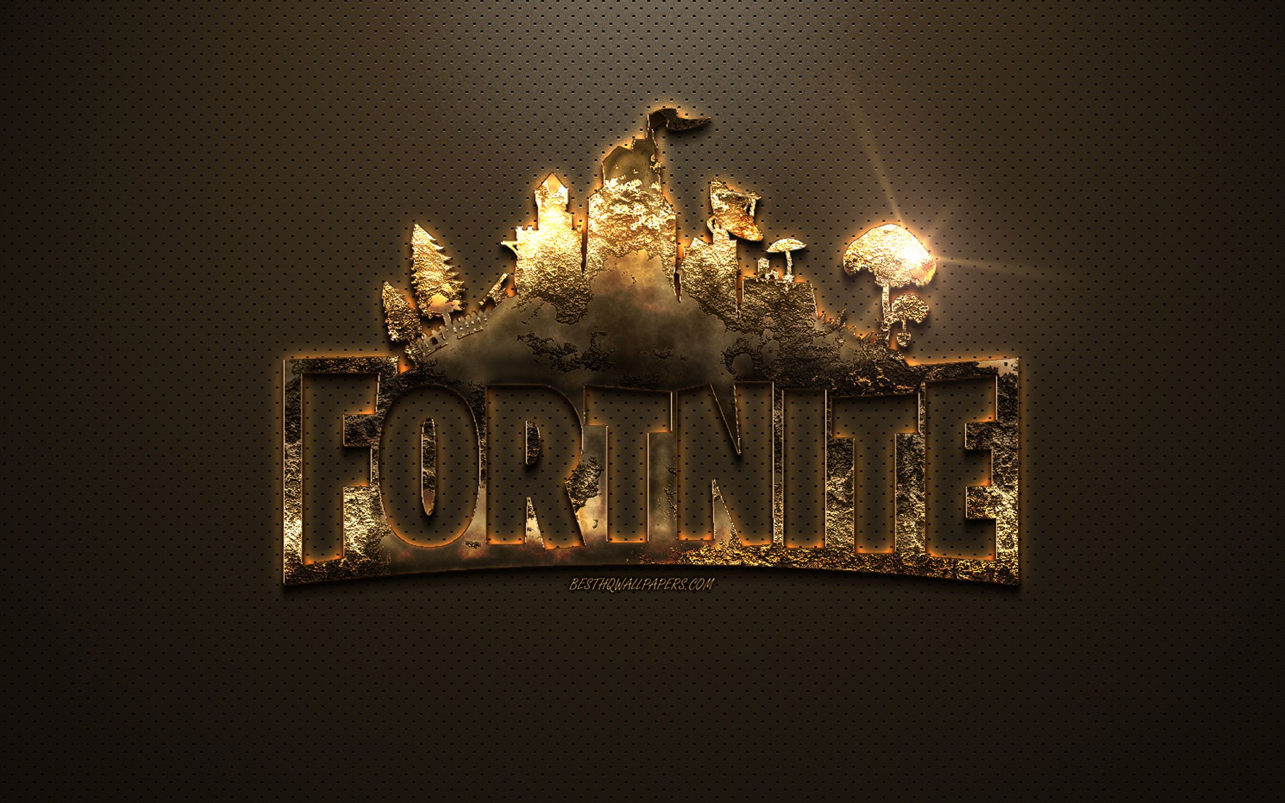 Download wallpaper Fortnite, golden logo, creative golden emblem