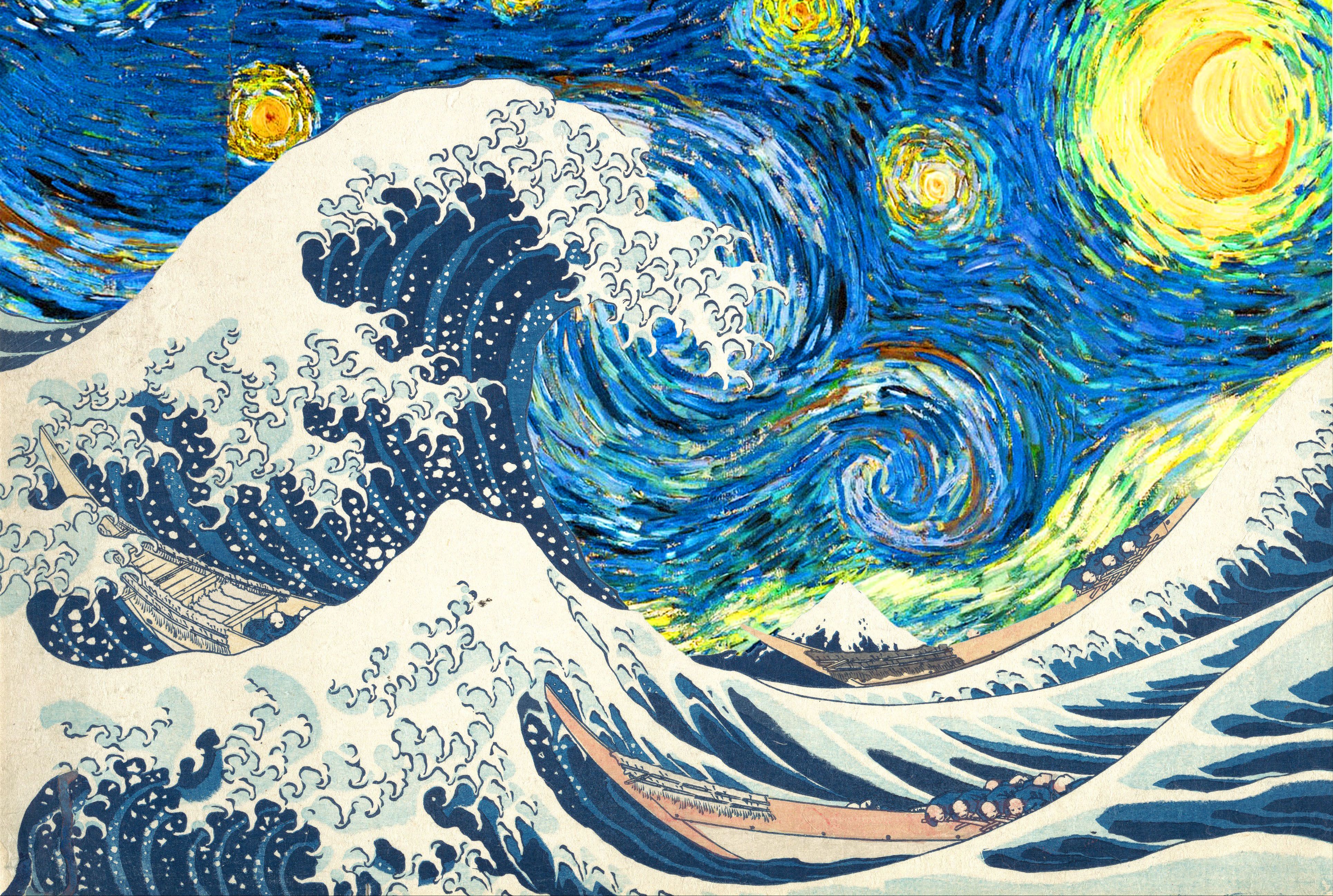 I combined Starry Night with The Great Wave Off Kanagawa post. Starry night wallpaper, Art, Art wallpaper