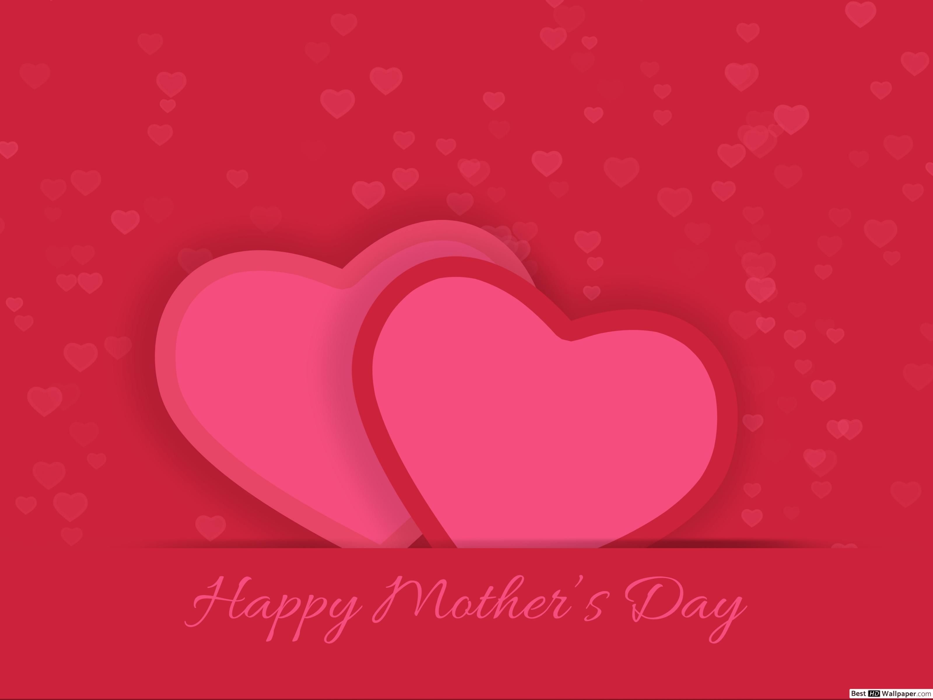 Happy Mother's Day greetings with hearts in red background HD