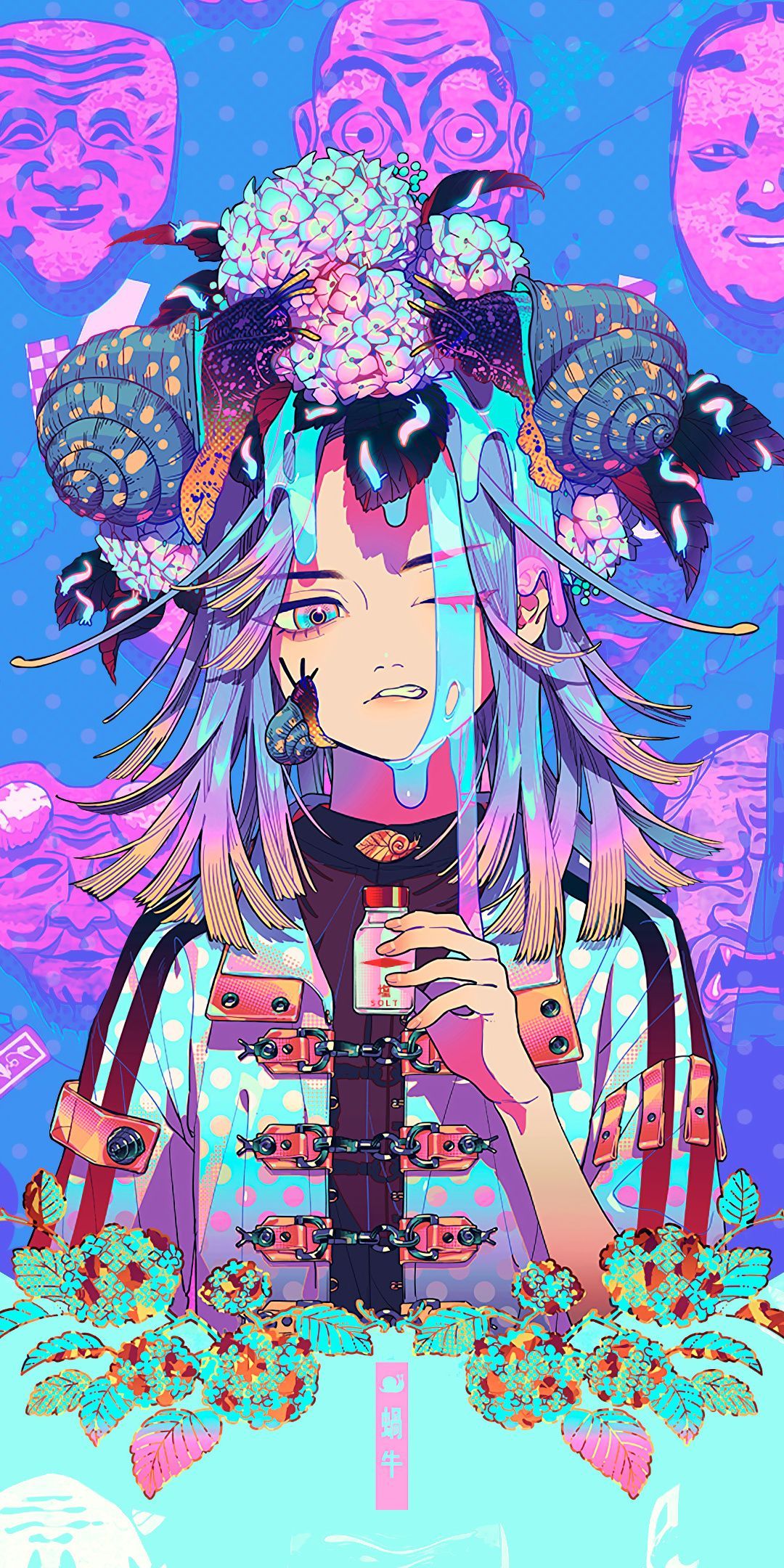 Anime, masks, glitch art, Aki Akane, art wallpaper