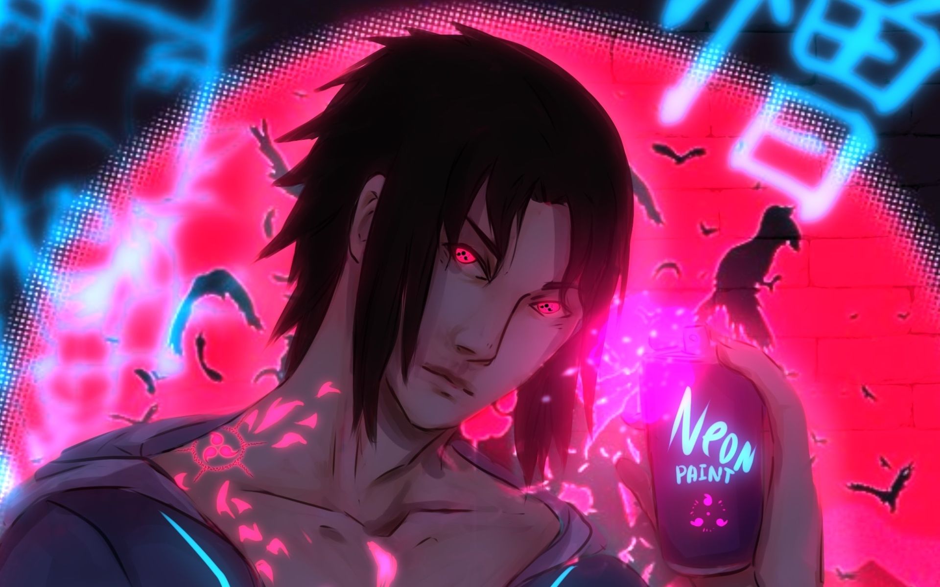 Download wallpaper Sasuke Uchiha, neon art, Naruto characters