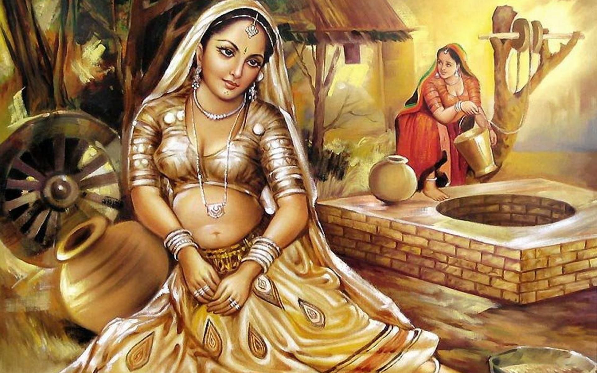 Woman Painting Of Indian Culture HD Wallpaper For Desktop. Indian paintings, Painting of girl, Indian artist