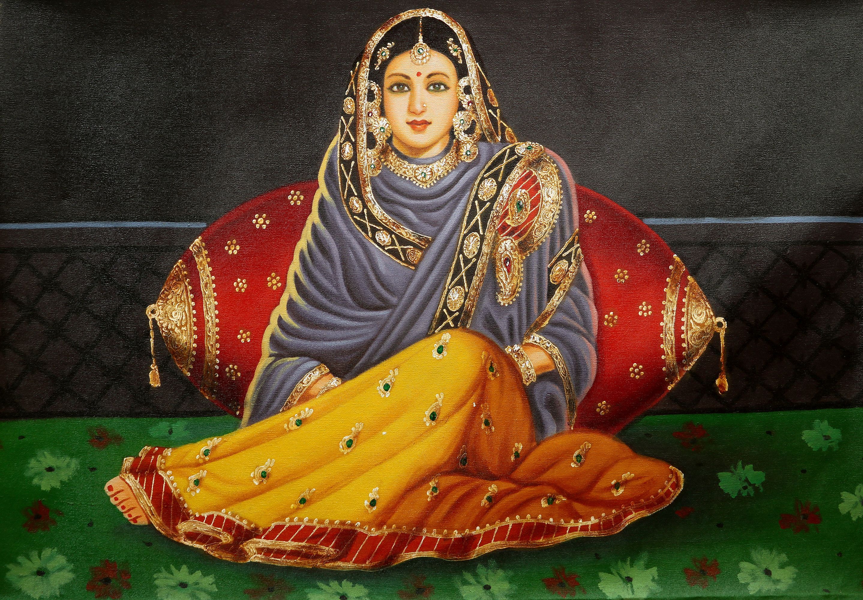 The Queen. Indian traditional paintings, Mughal miniature paintings
