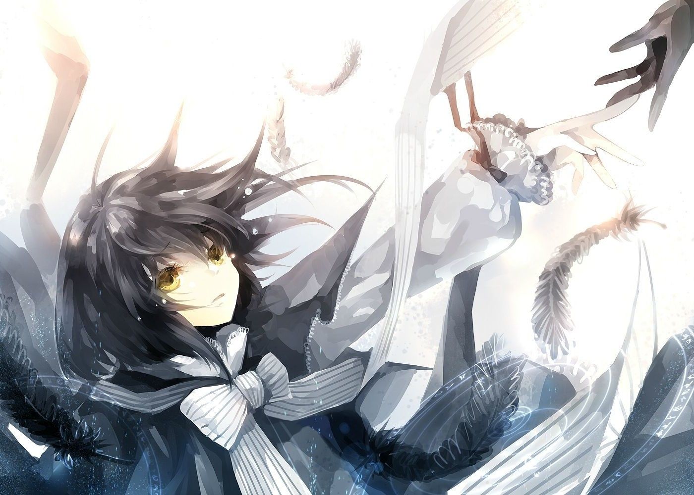 crying, Anime Girls, Original Characters, Feathers, Tears