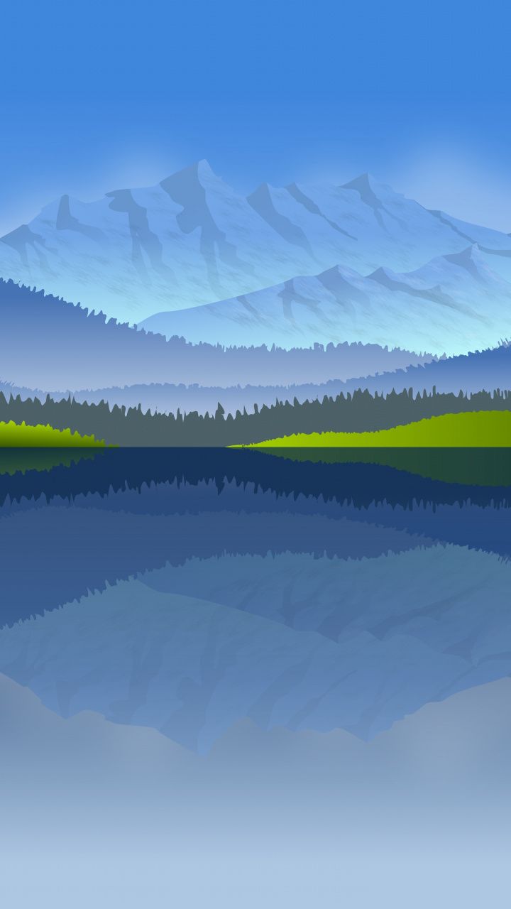 Digital art, lake, nature, mountains, 720x1280 wallpaper