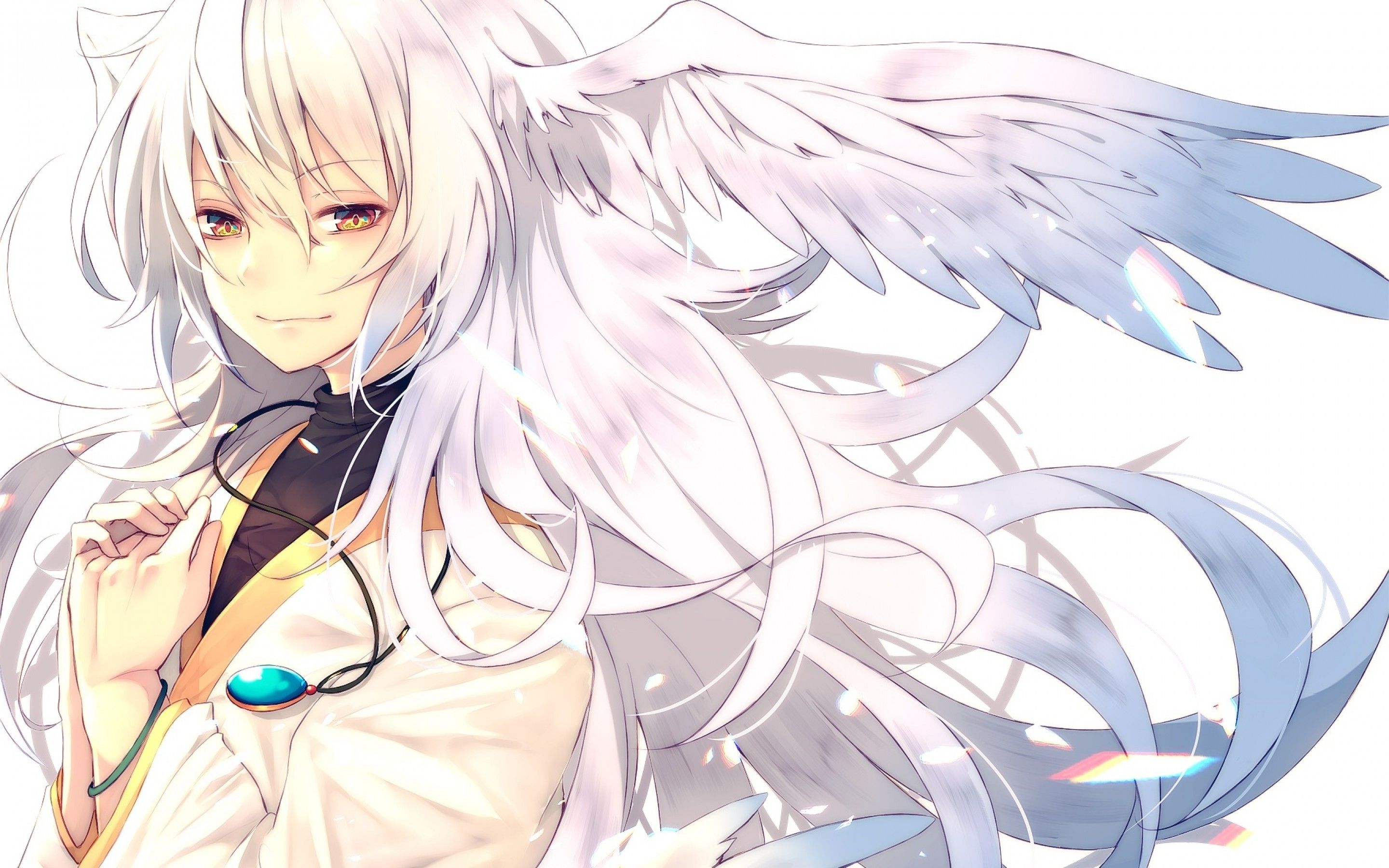 Download 2880x1800 Anime Girl, White Hair, Wings, Necklace