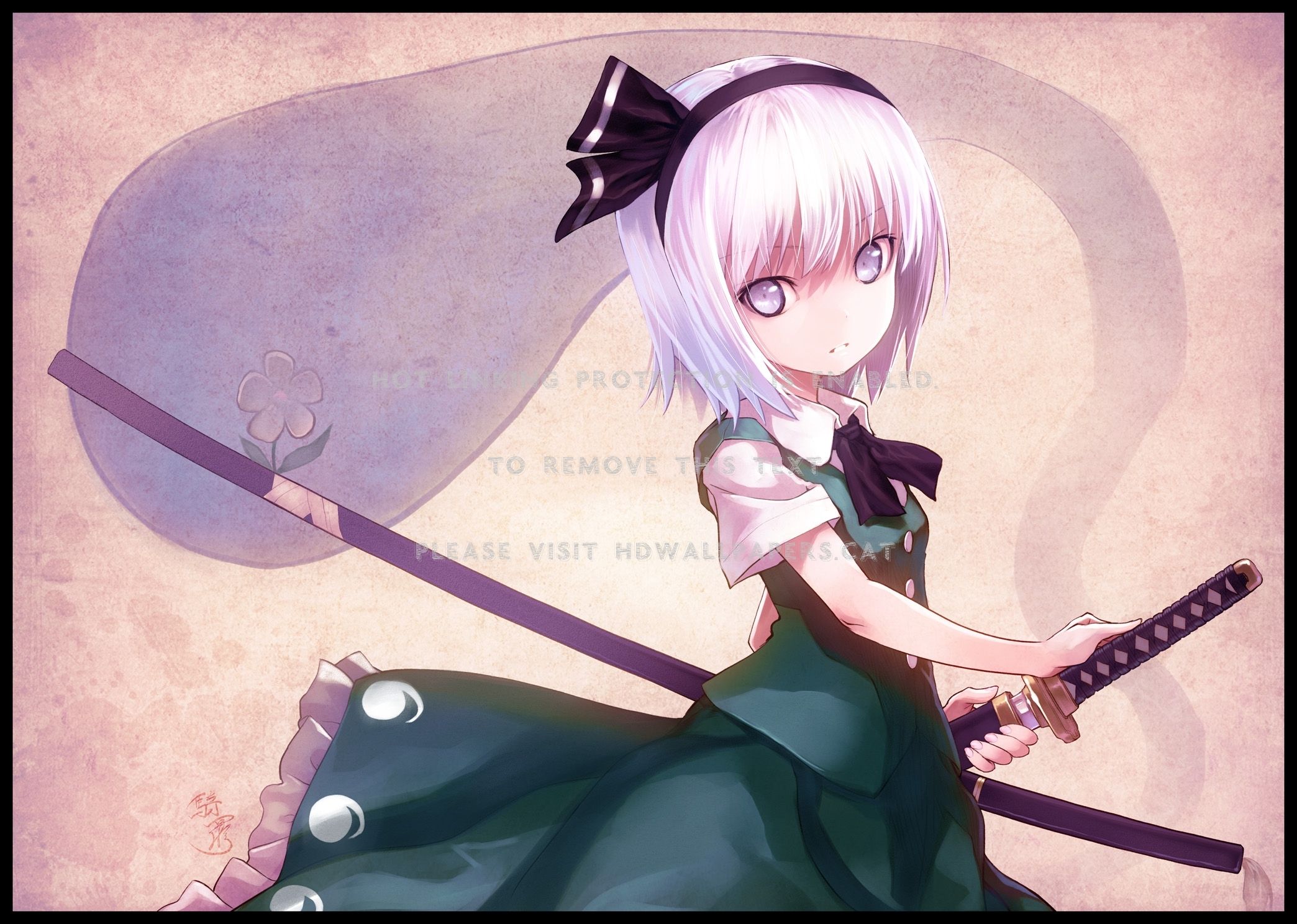 Loli Warrior Anime Cute Katana Tohou Girl White Hair Anime