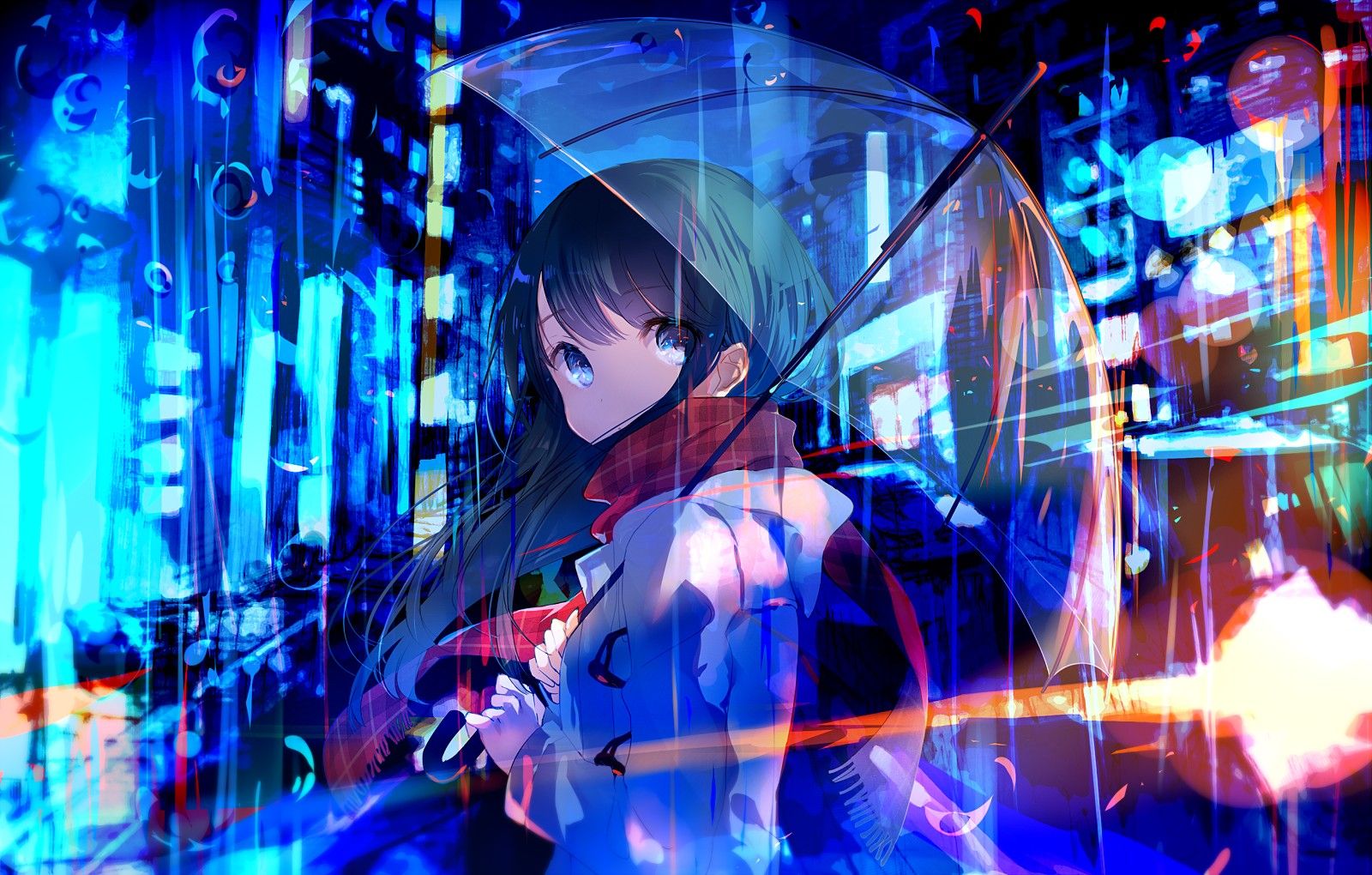 umbrella, Anime girls, Neon Wallpaper HD / Desktop and Mobile Background