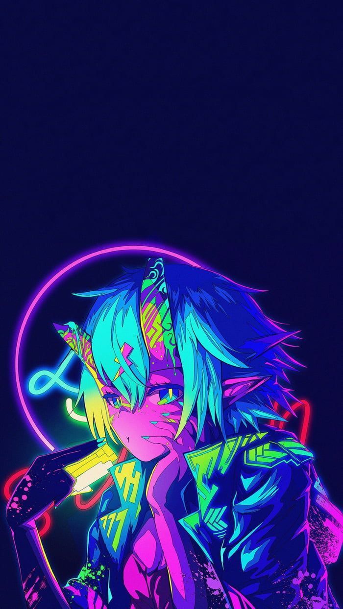 Neon Oni Girl #illustration. Cyberpunk anime, Anime art girl, Neon art