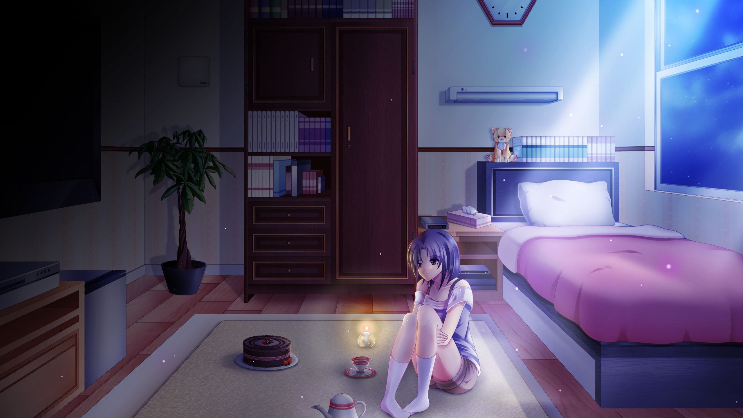 Anime Girl Alone In Room On Her Birthday 1440P