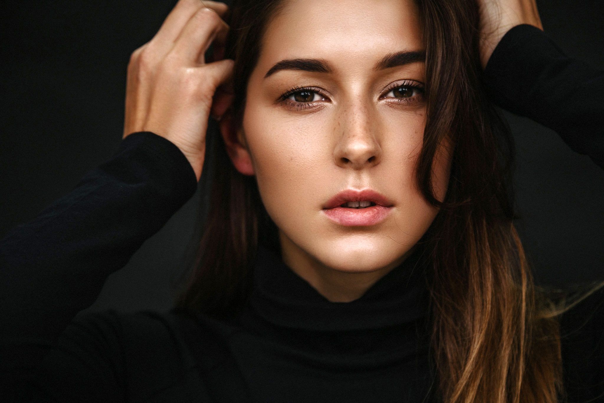 Women Face Girl Close Up Model Brown Hair Woman HD Wallpaper