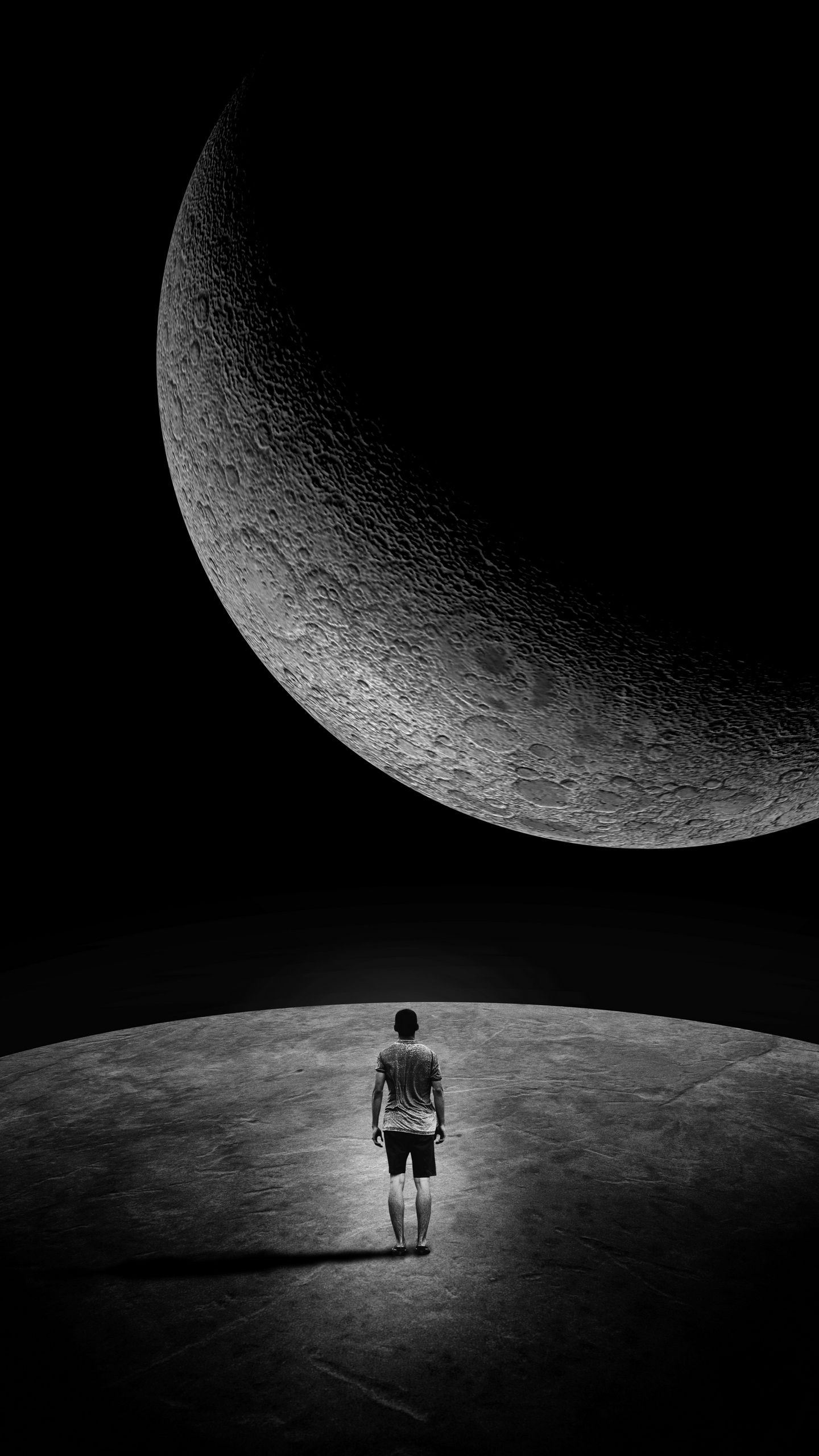 Download wallpaper 1440x2560 moon, man, loneliness, space