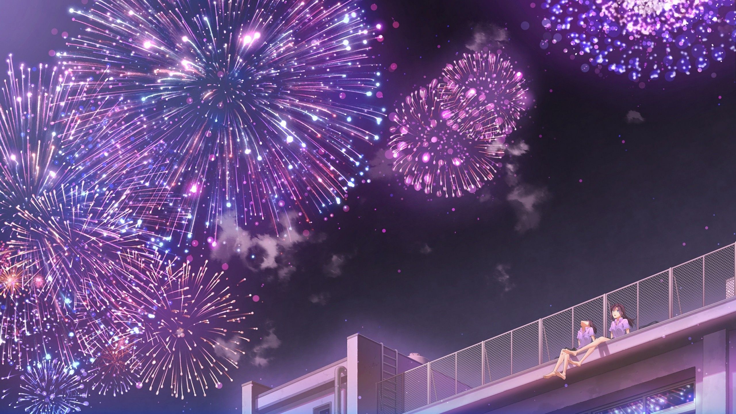 Download 2560x1440 Anime Girls, Fireworks, Festival, Night