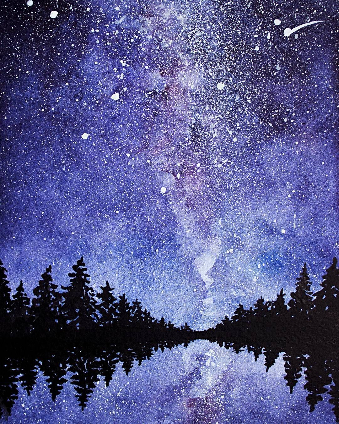 watercolor #night #star #sky. Sky art, Night sky painting, Sky