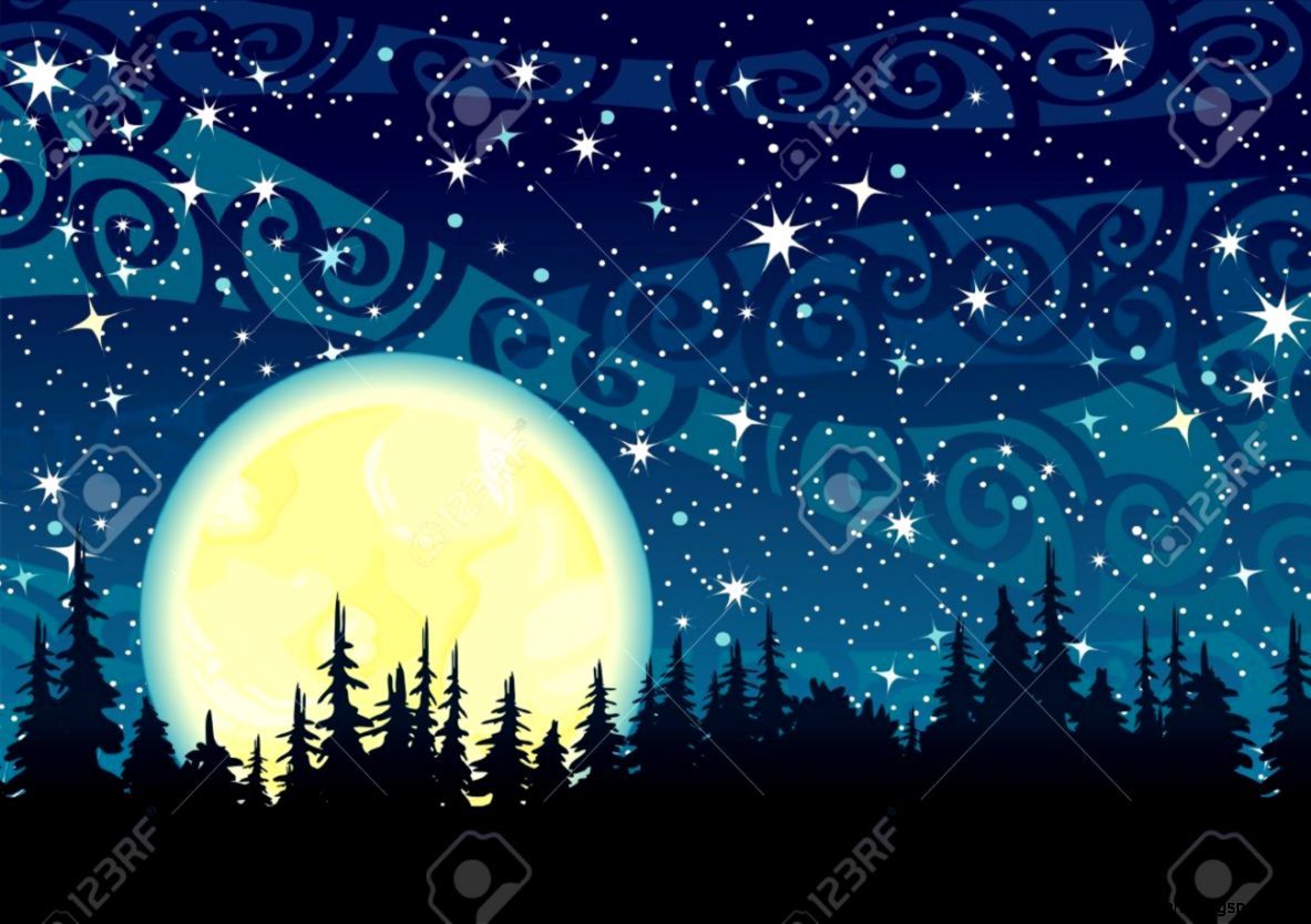 Forest At Night With Moon Painting
