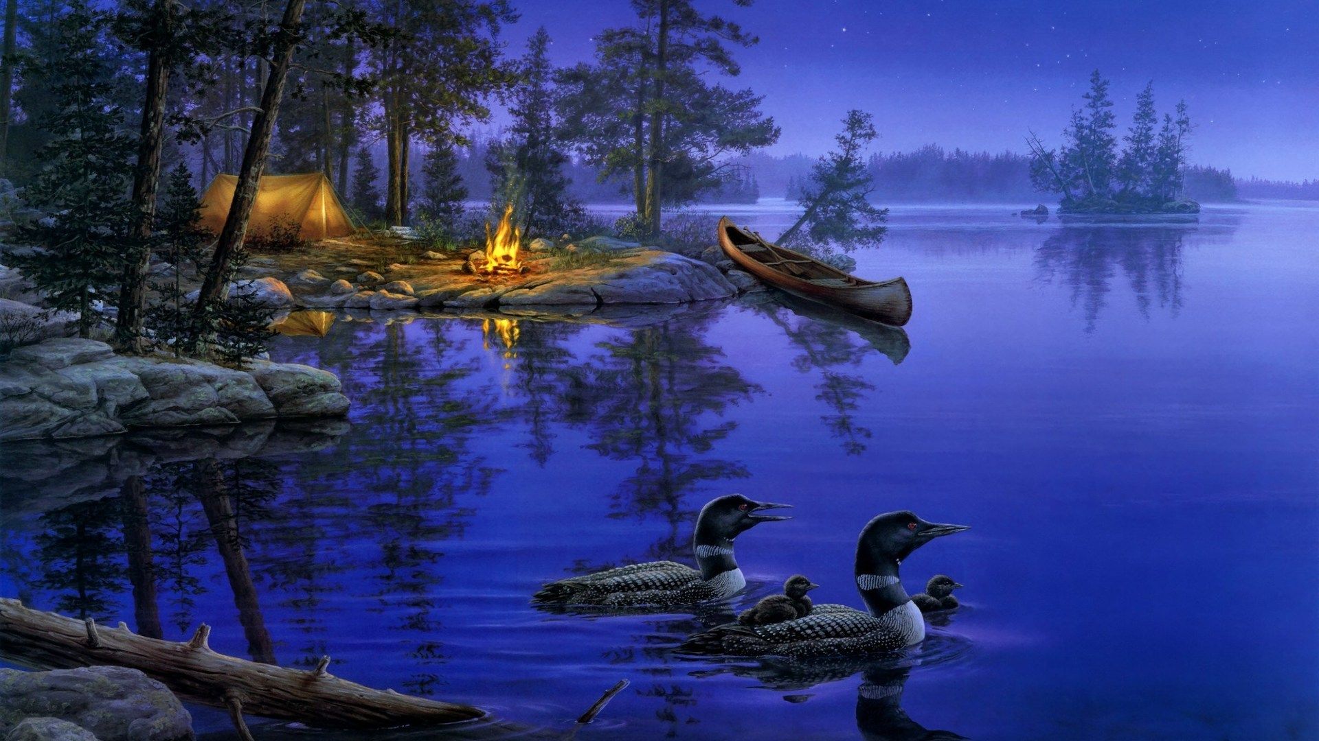 Night Lake Paintings Wallpaper & Background Download