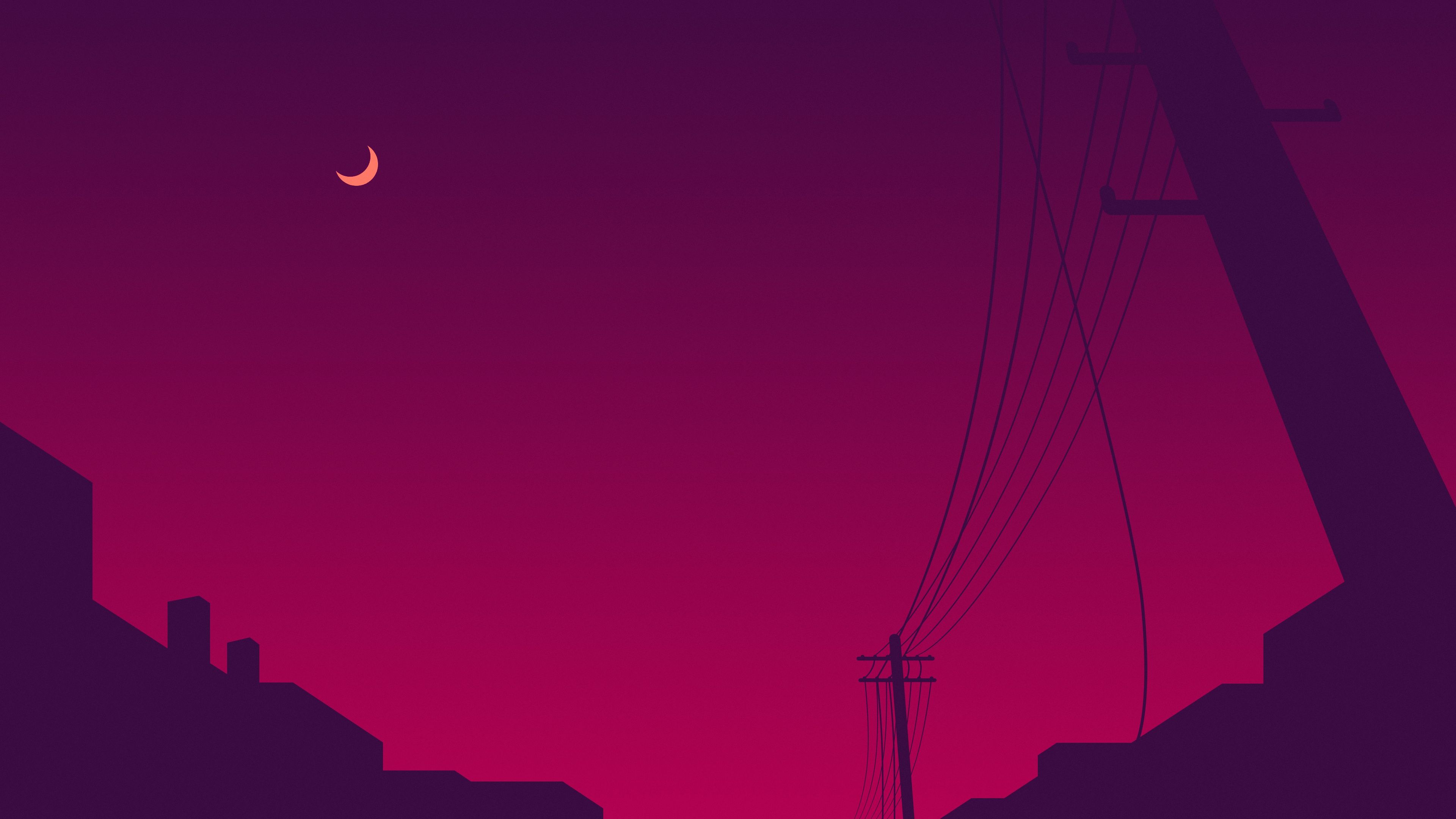 Power Lines Moon Sky Minimalism 4k 4k Ultra HD Wallpaper