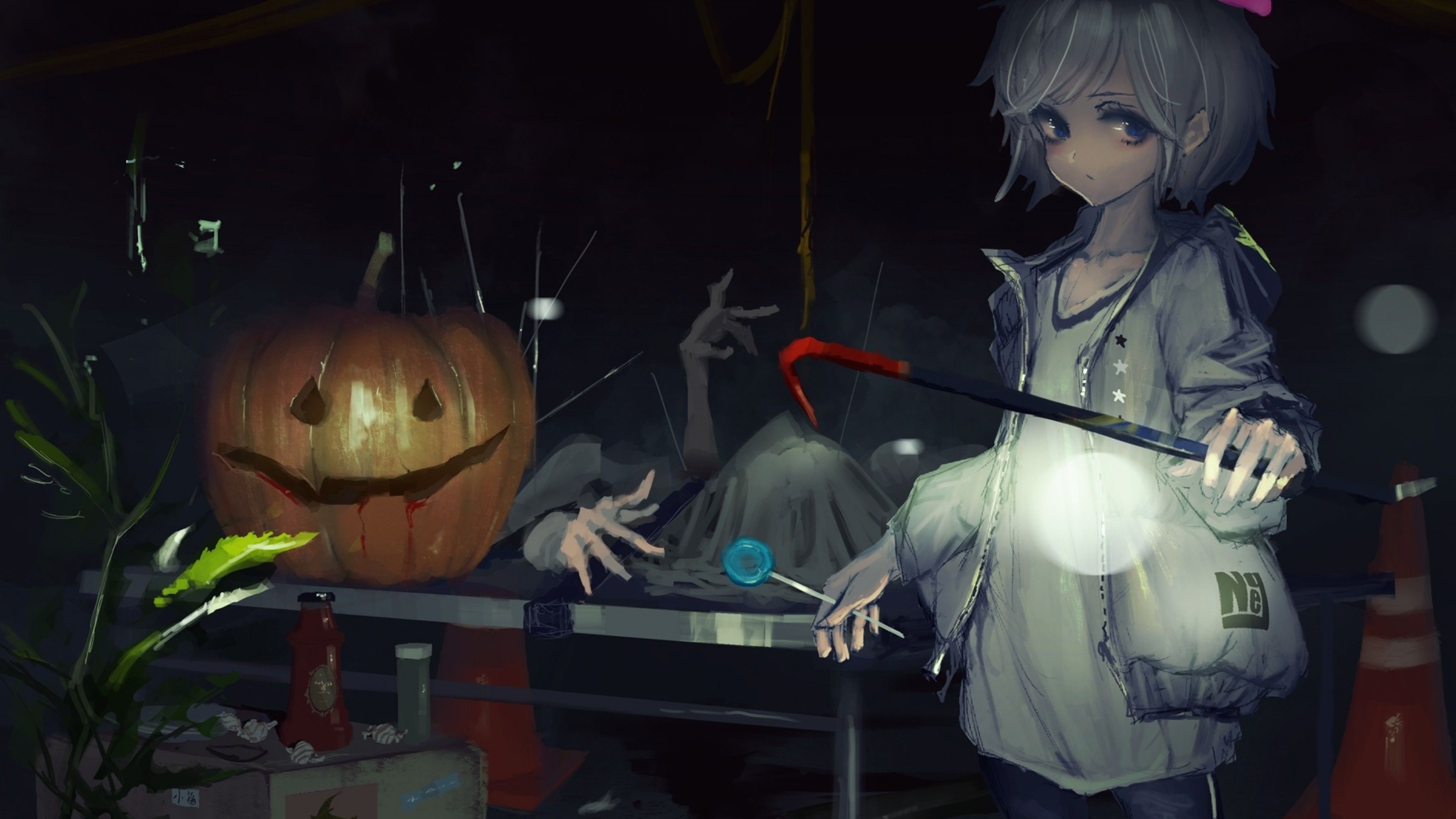 Download 3840x2160 Anime Boy, Halloween Pumpkin, Scary