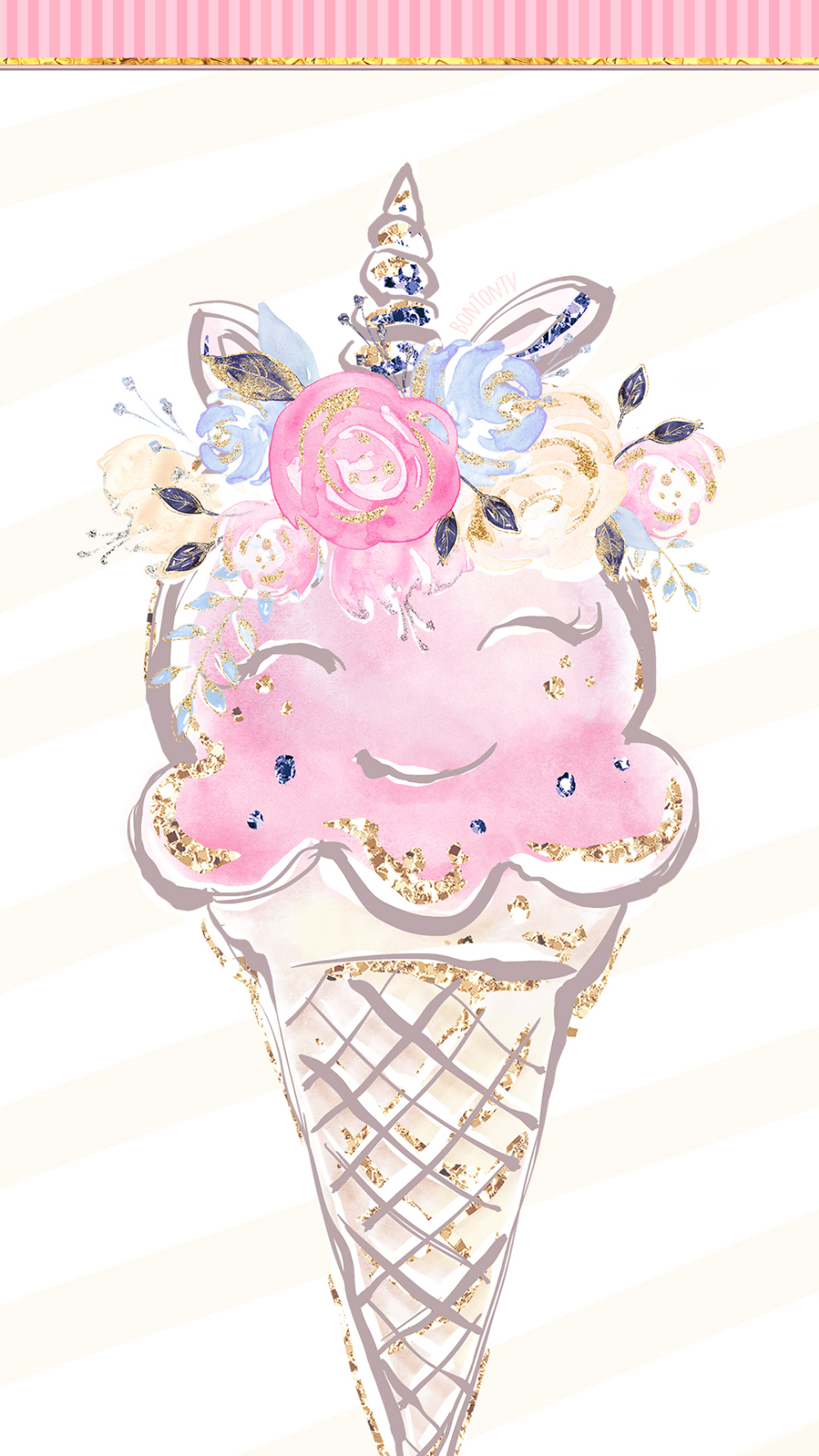 Phone Wallpapers HD Cute Unicorn Ice Cream Pink Glittery Gold Roses