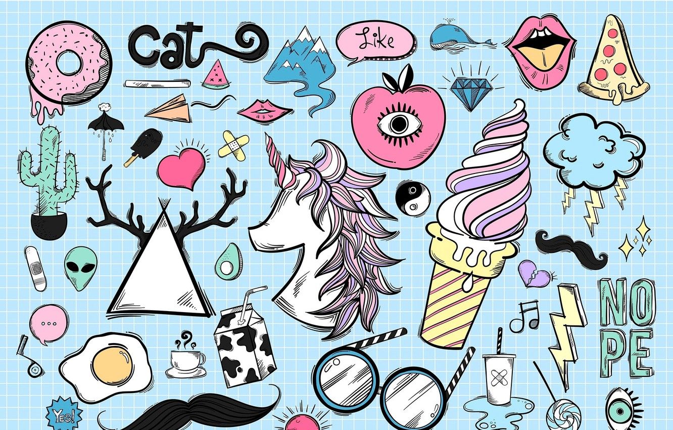 Wallpaper ice cream, heart, unicorn, figure, glasses, milk image