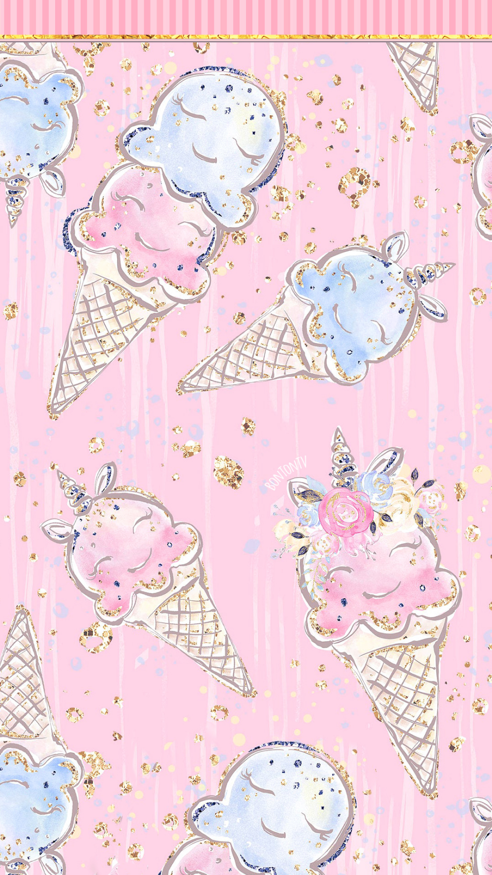 Phone Wallpaper HD Cute Unicorn Ice Cream Pink Glittery Gold