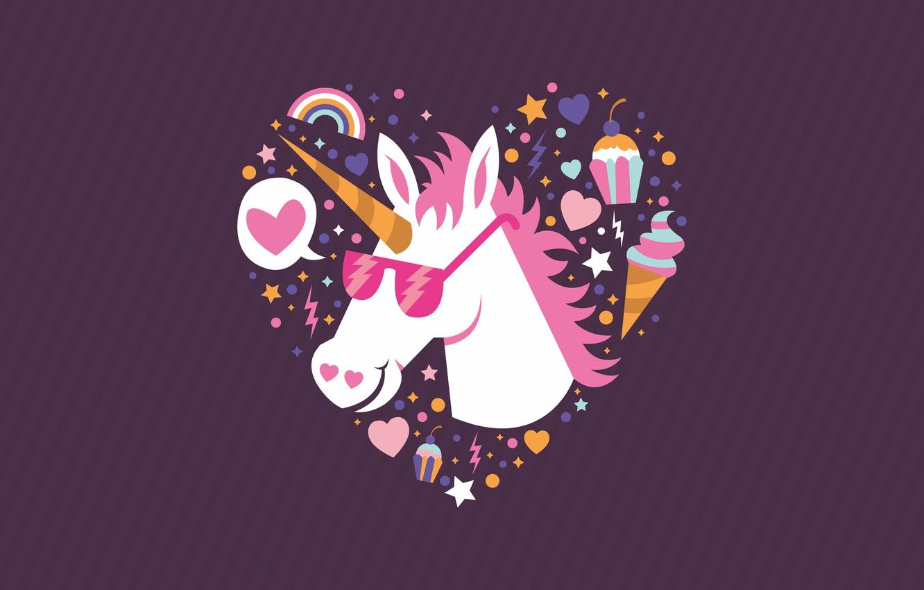 Wallpaper unicorn, heart, unicorn, glasses, sweets image