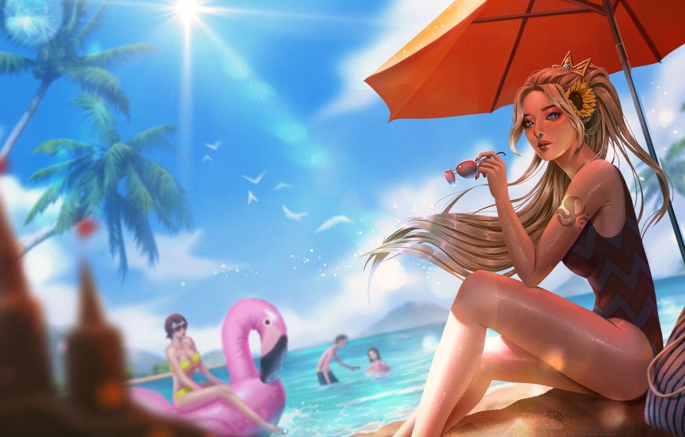 Wallpaper Sea, Figure, Art, Sea, Girl, Summer, Art, Glasses