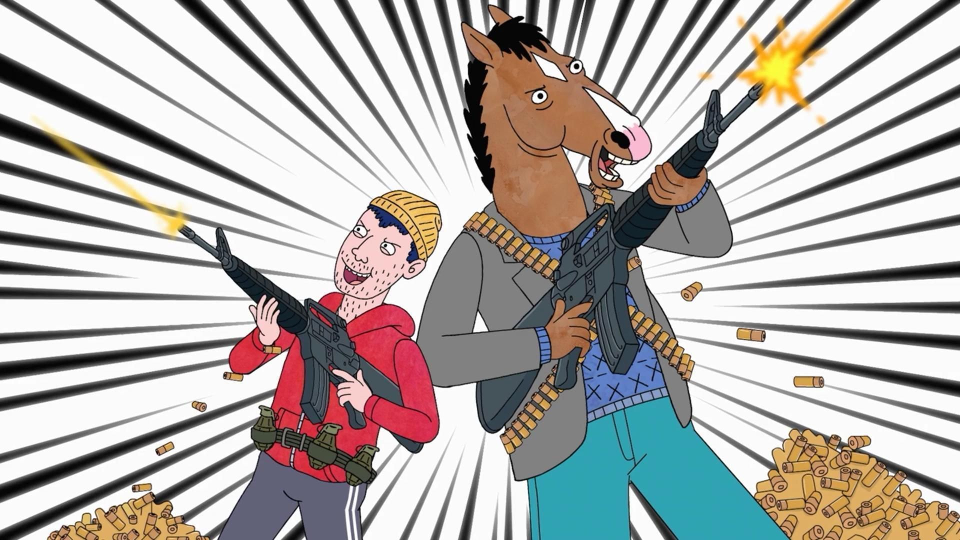 BoJack and Todd with guns Wallpaper Horseman Wallpaper