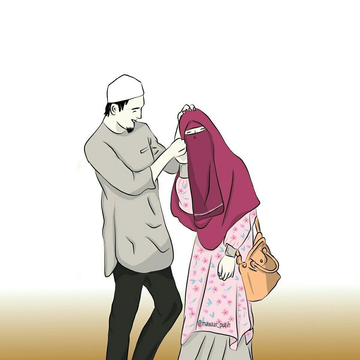 View Cute Hijab Cartoon Wallpaper Couple Background