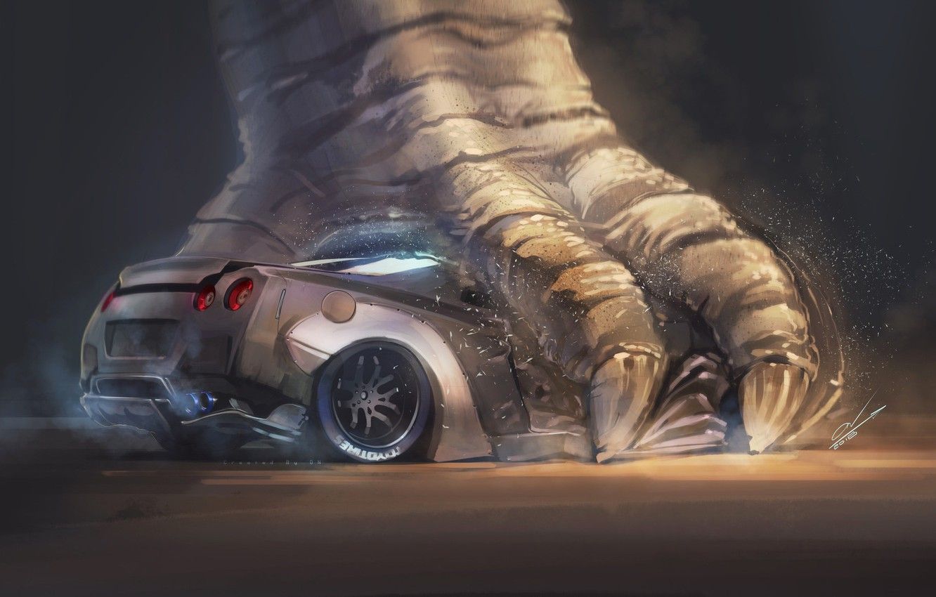 Wallpaper Figure, Monster, Background, Paw, Nissan, GT R, Godzilla