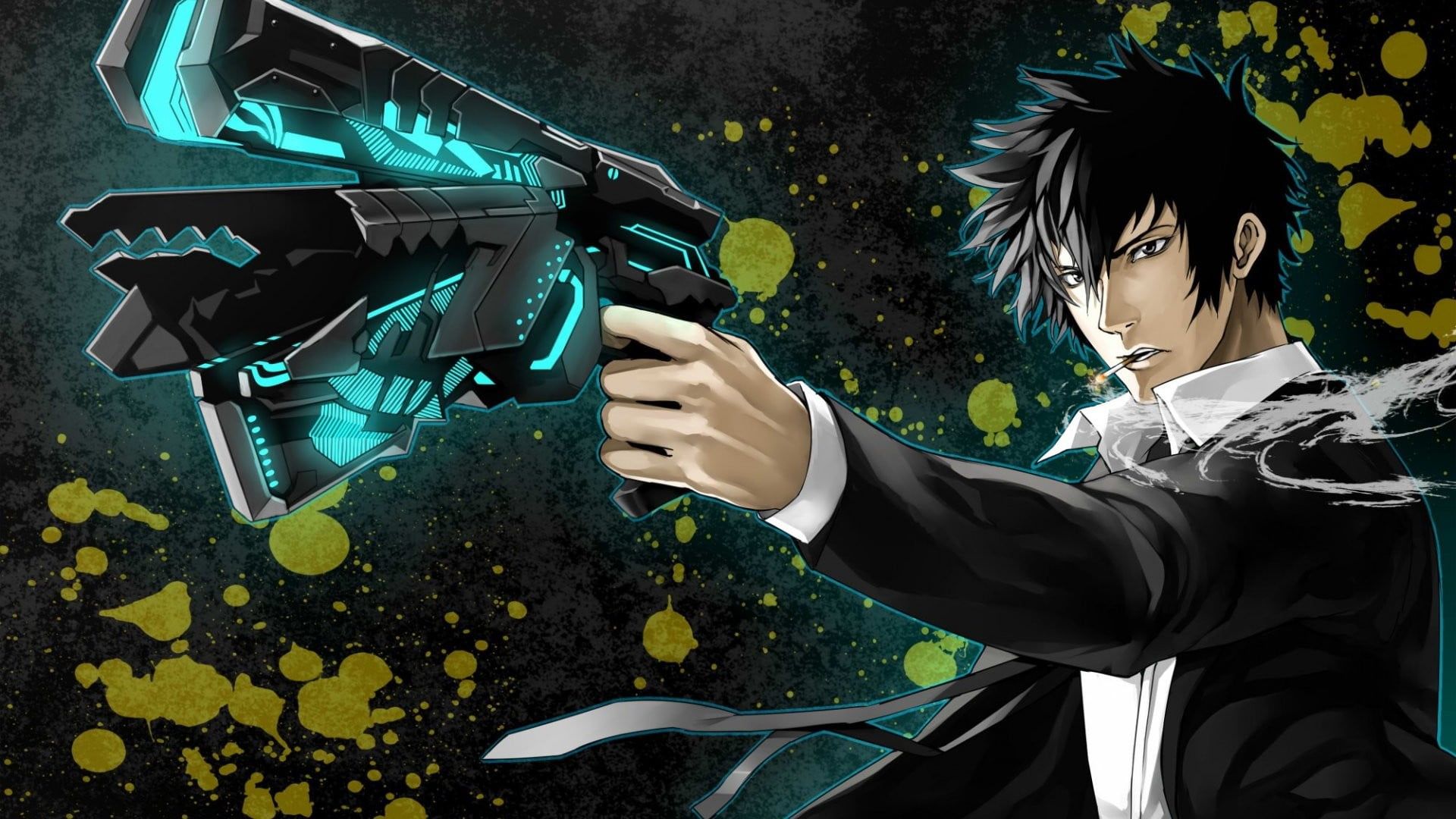 Man Holding Gun Illustration, Psycho Pass, Shinya Kogami, Anime