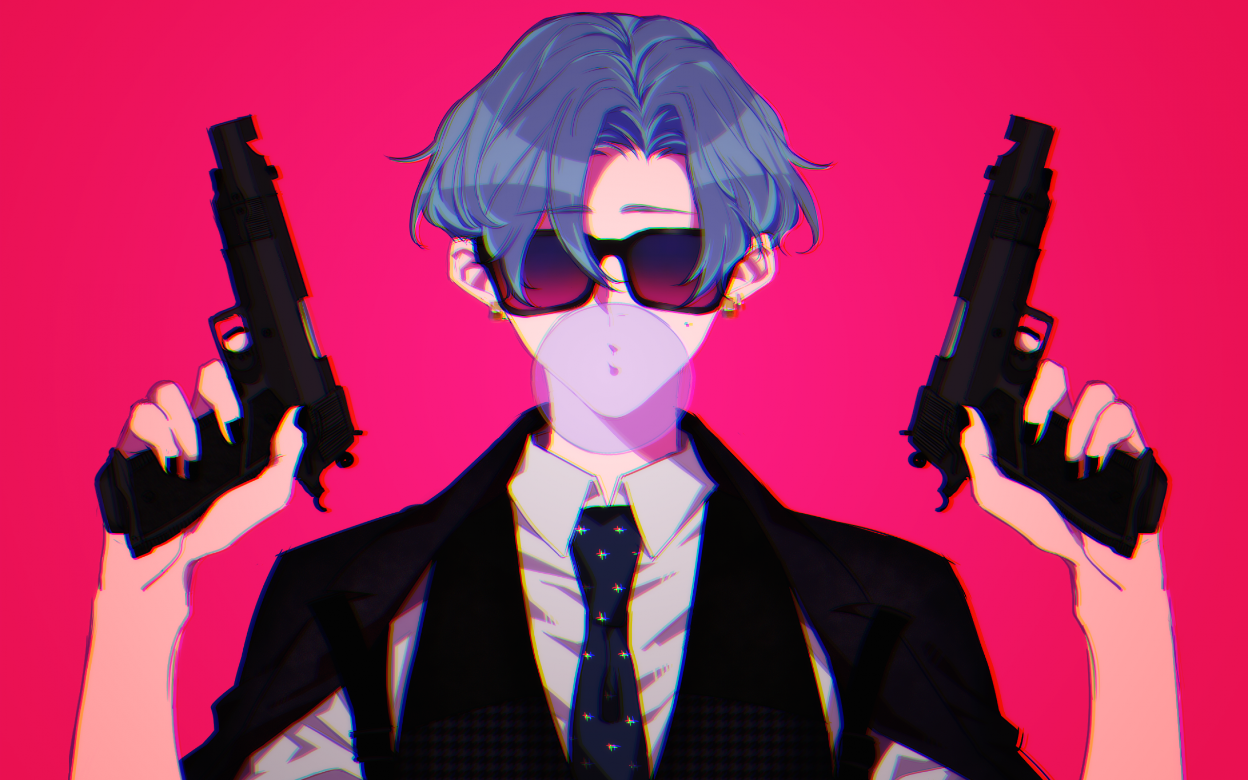 Download 2560x1600 Anime Boy, Guns, Sunglasses, Gum Bubble