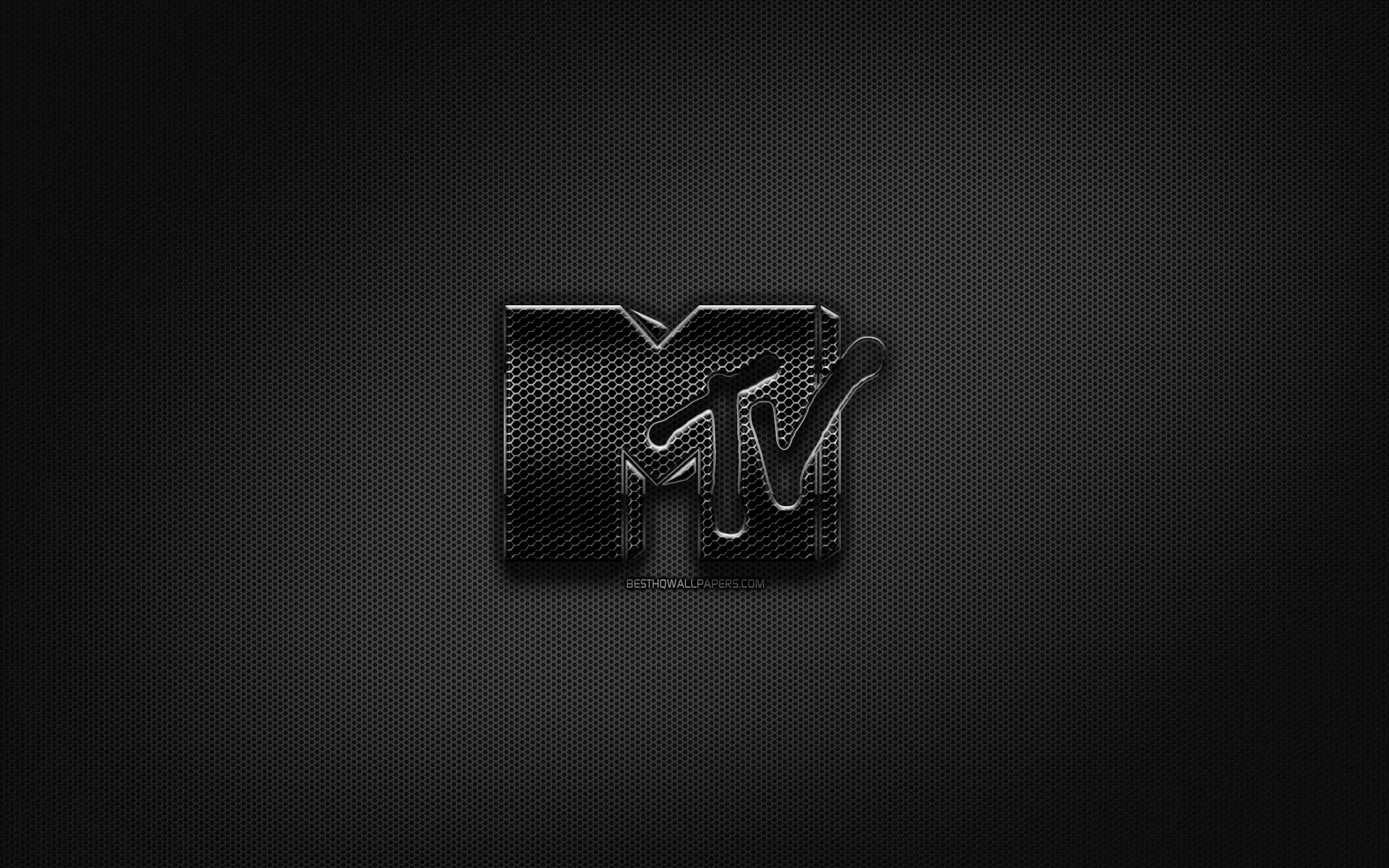 Download wallpaper MTV black logo, music brands, creative, metal