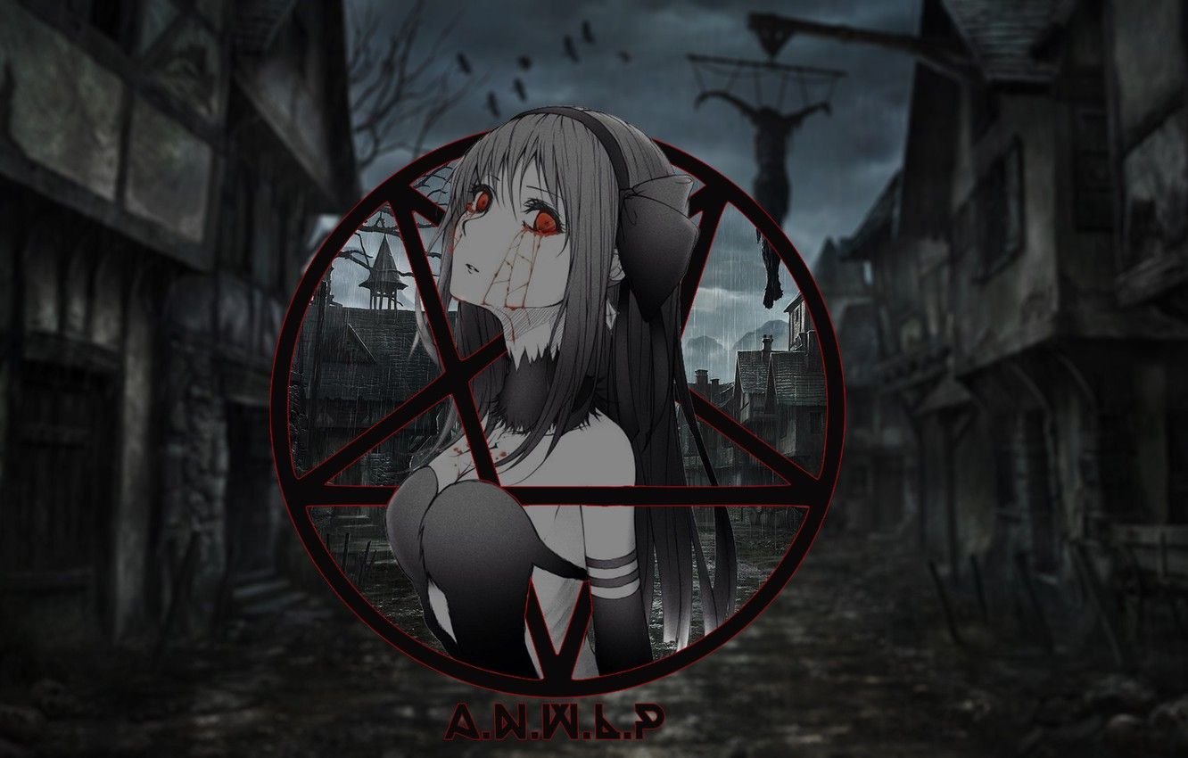 Wallpaper girl, Gothic, blood, anime, pentagram, madskillz image