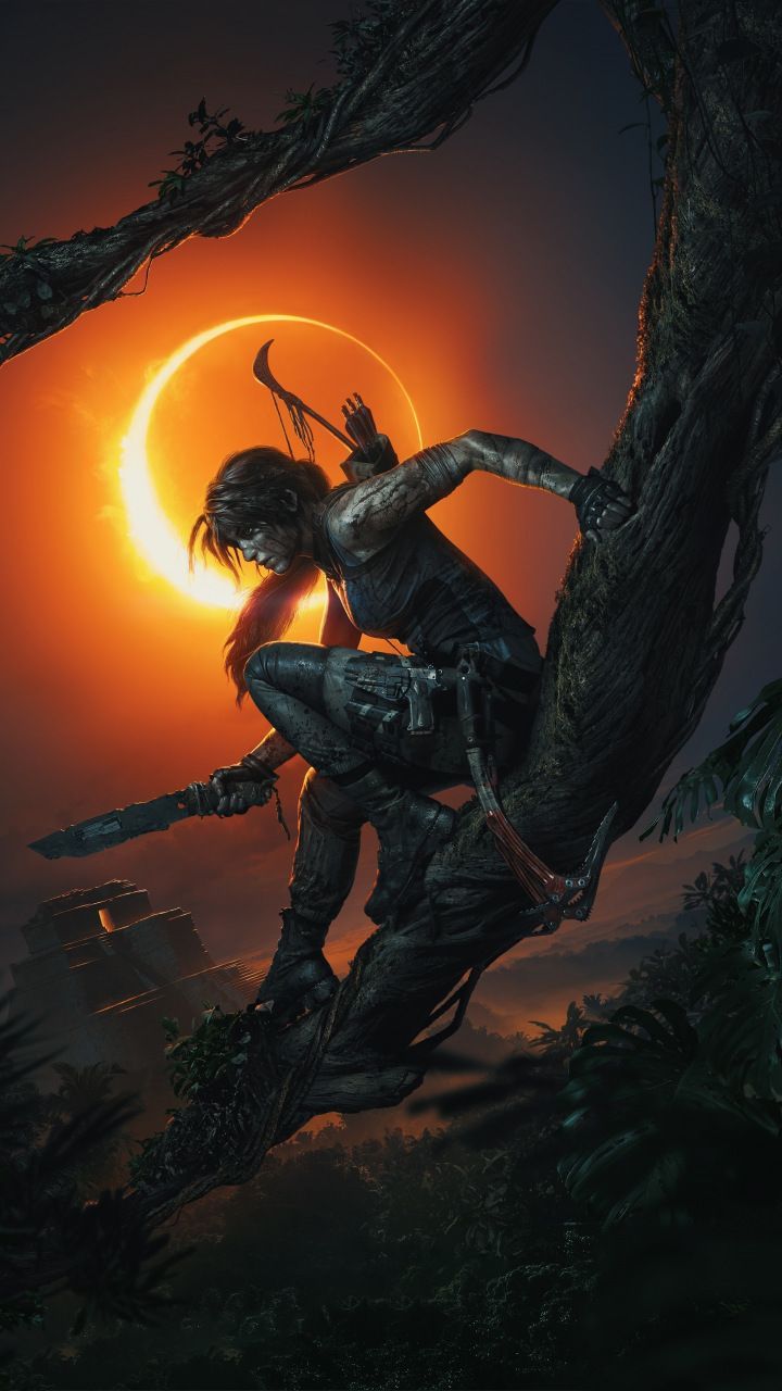 Shadow of the Tomb Raider, video game, dark, night, Lara Croft