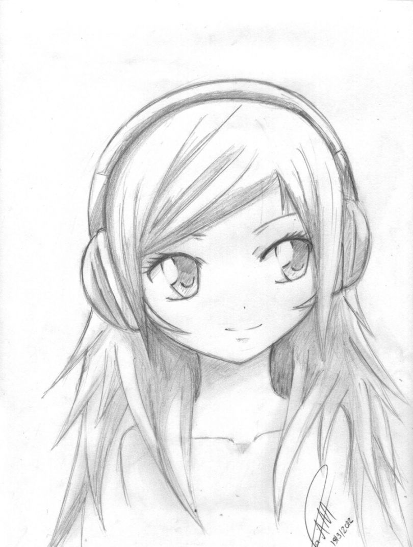 Girl With Headphones Drawing. Explore
