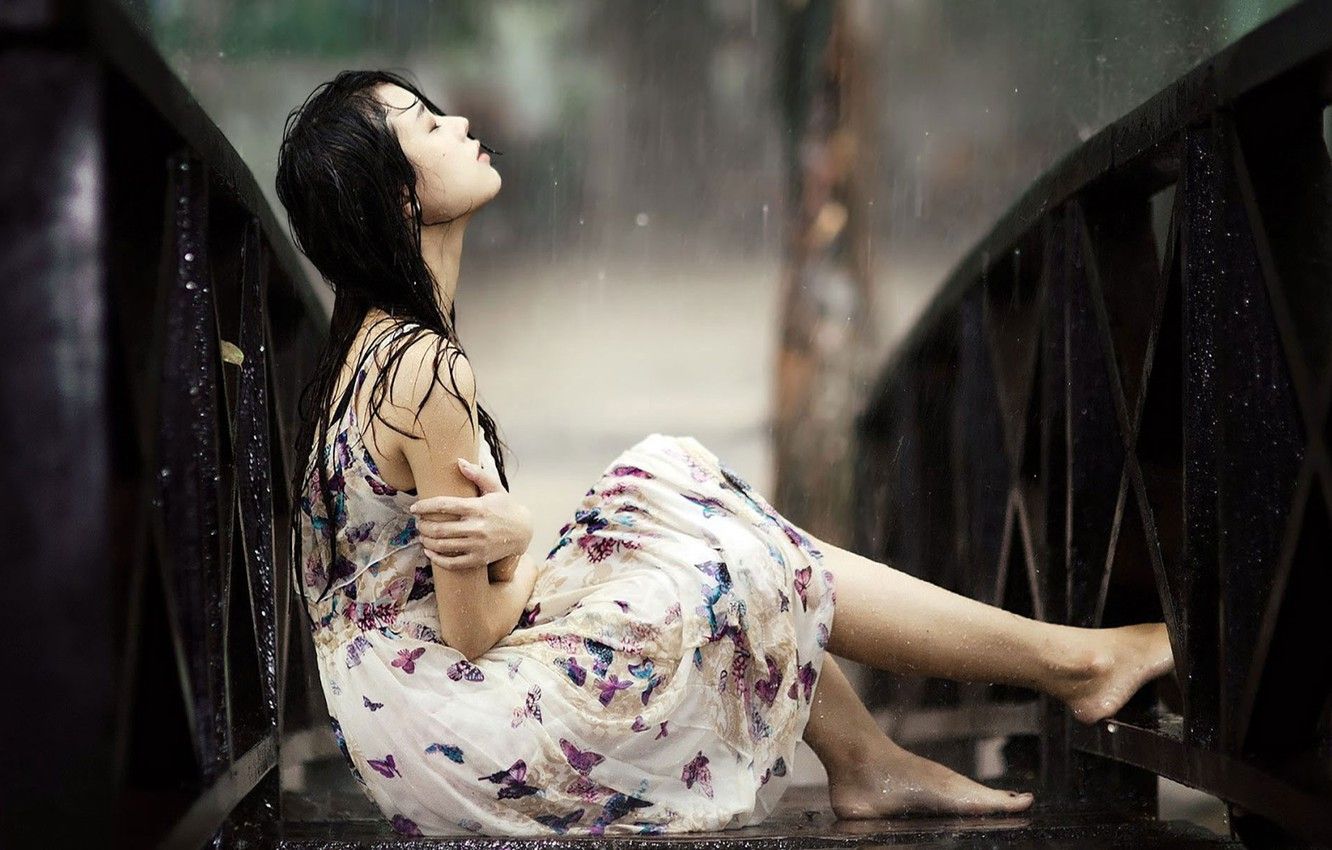 Wallpaper wallpaper, girl, rain, dress, background, alone, mood