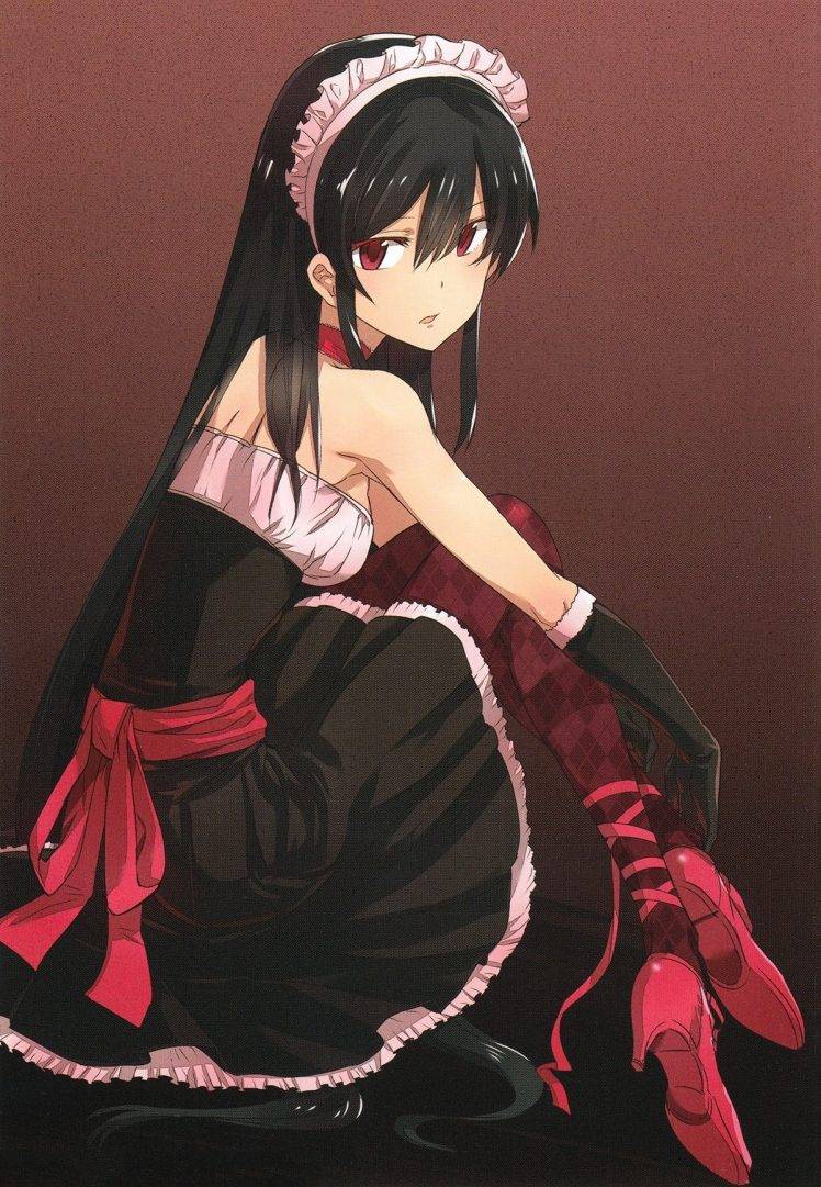 Anime Girl With Long Black Hair And Red Eyes